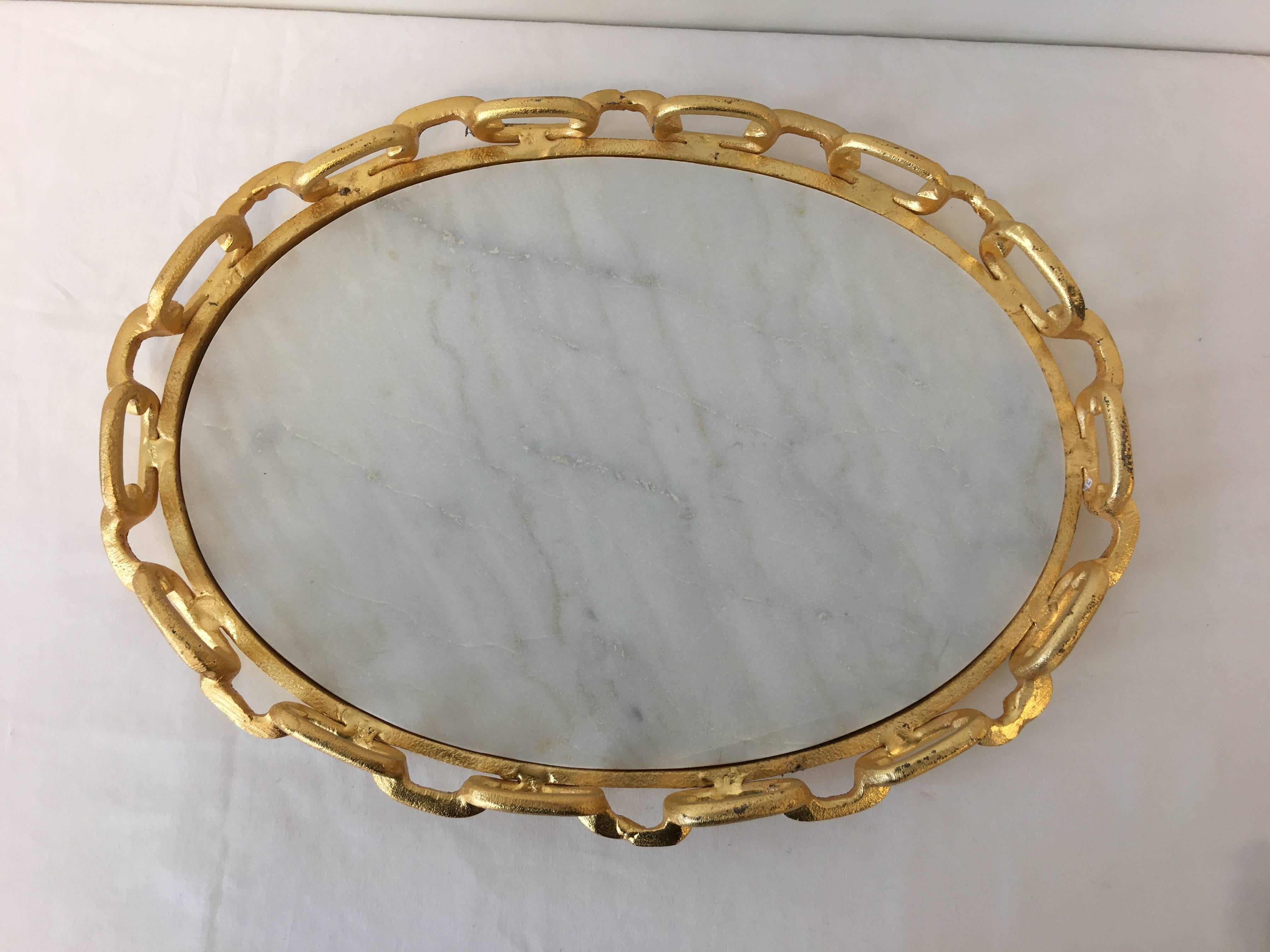 Modern Gilt Chain and White Marble Tray In Excellent Condition In Richmond, VA