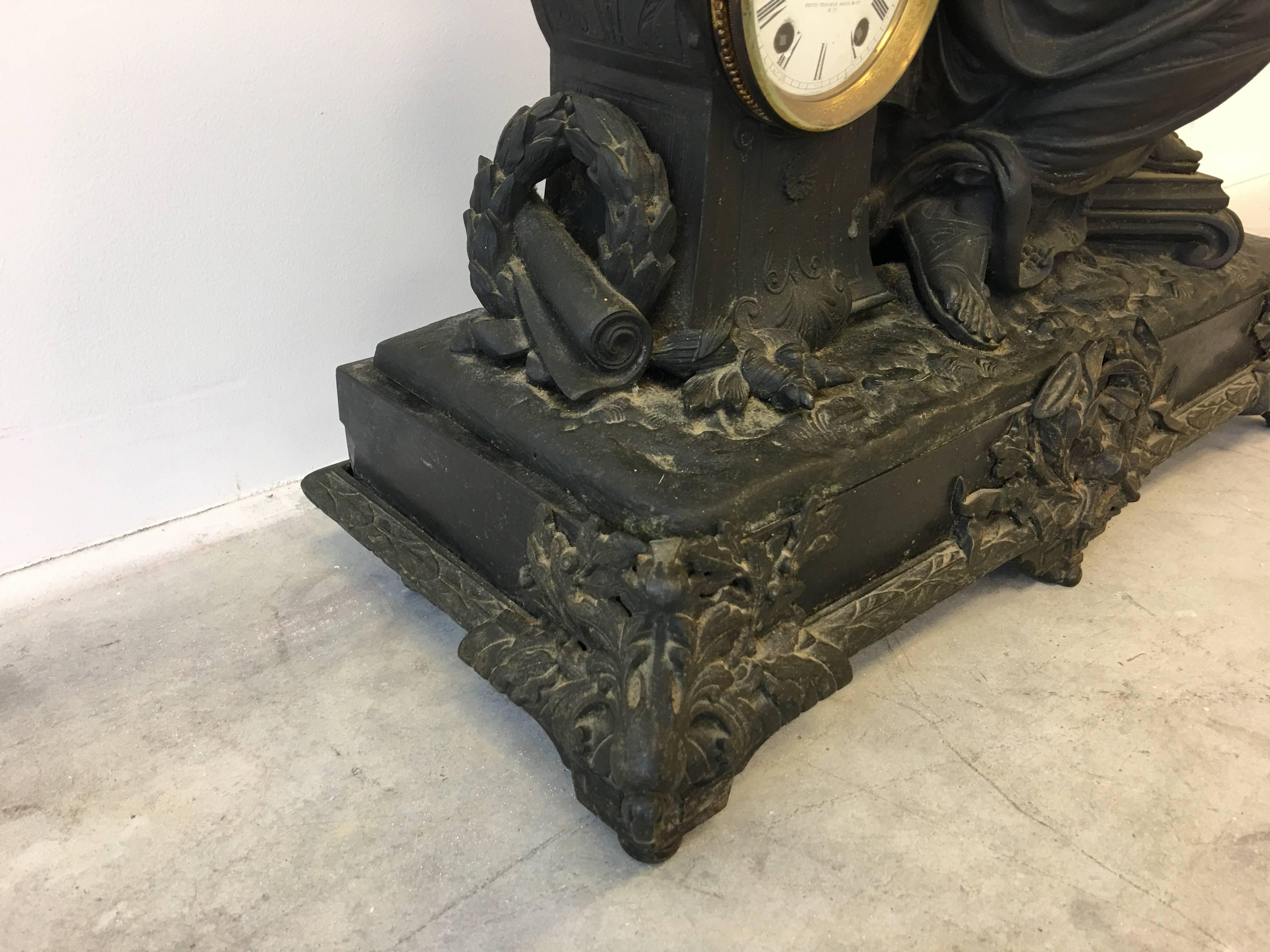 1920s Art Deco Seth Thomas Large Bronze Female Clock In Excellent Condition In Richmond, VA