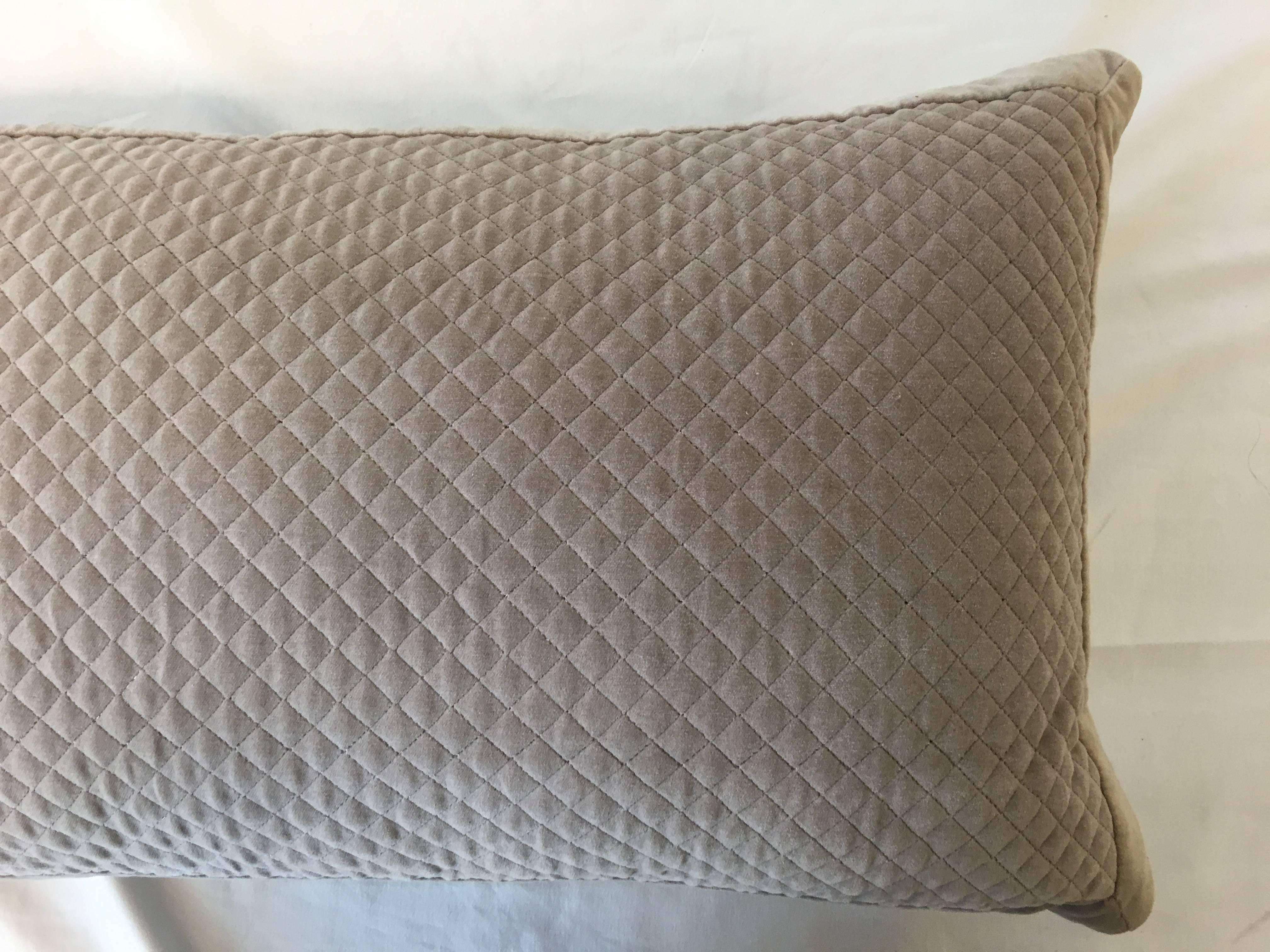Modern Taupe Velvet Quilted Accent Pillow In Excellent Condition For Sale In Richmond, VA