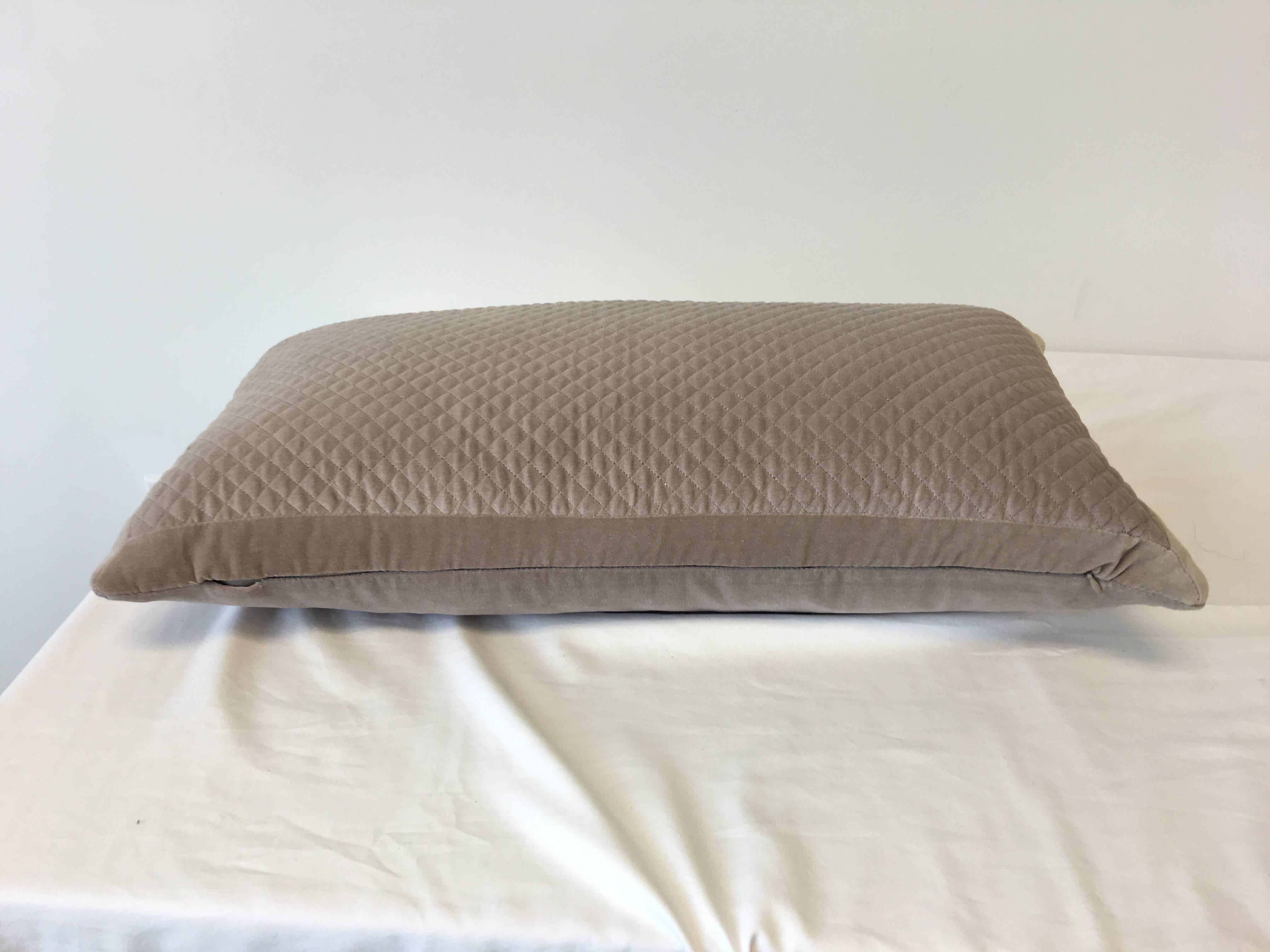 20th Century Modern Taupe Velvet Quilted Accent Pillow For Sale