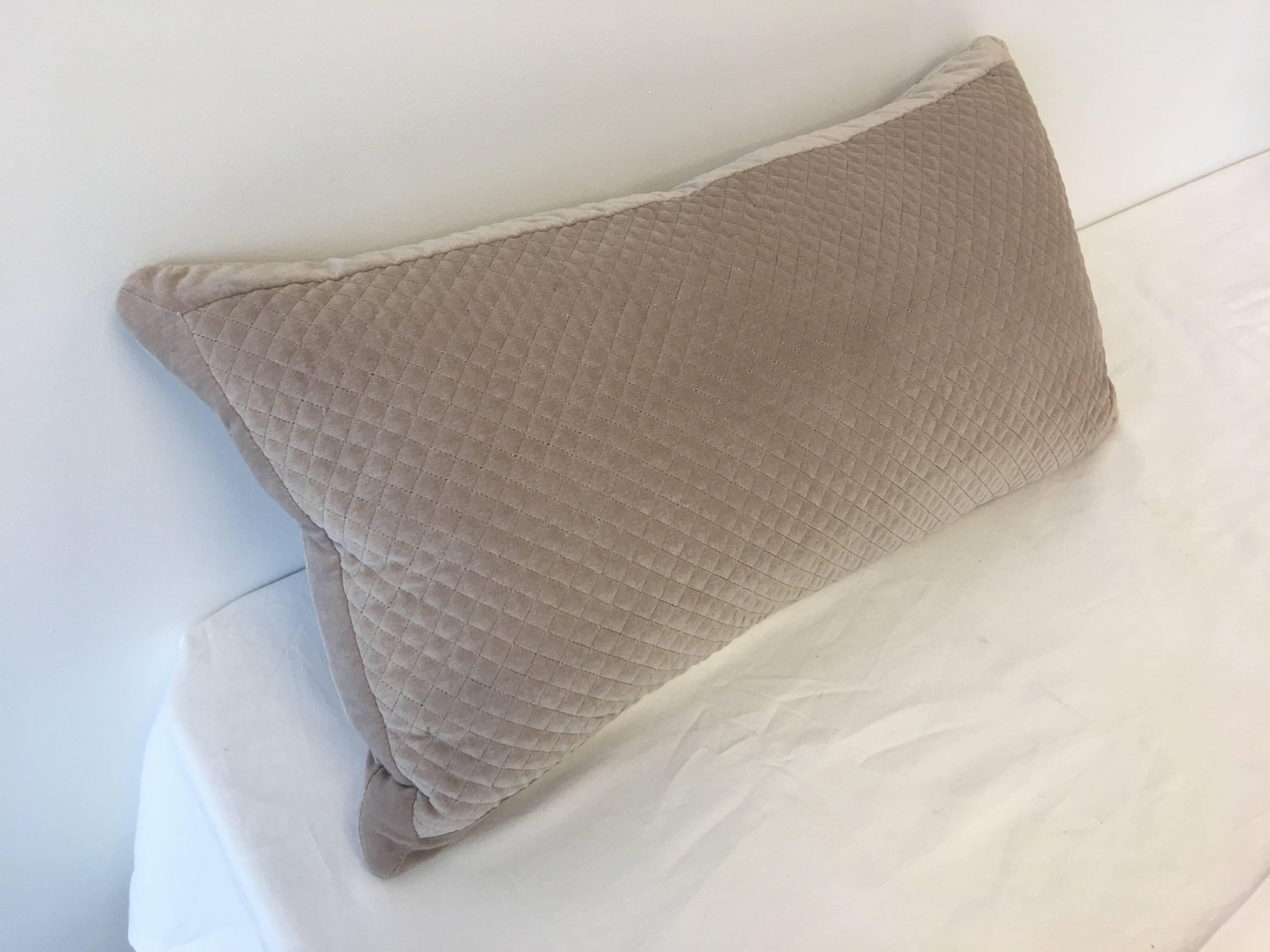 Modern Taupe Velvet Quilted Accent Pillow For Sale 1