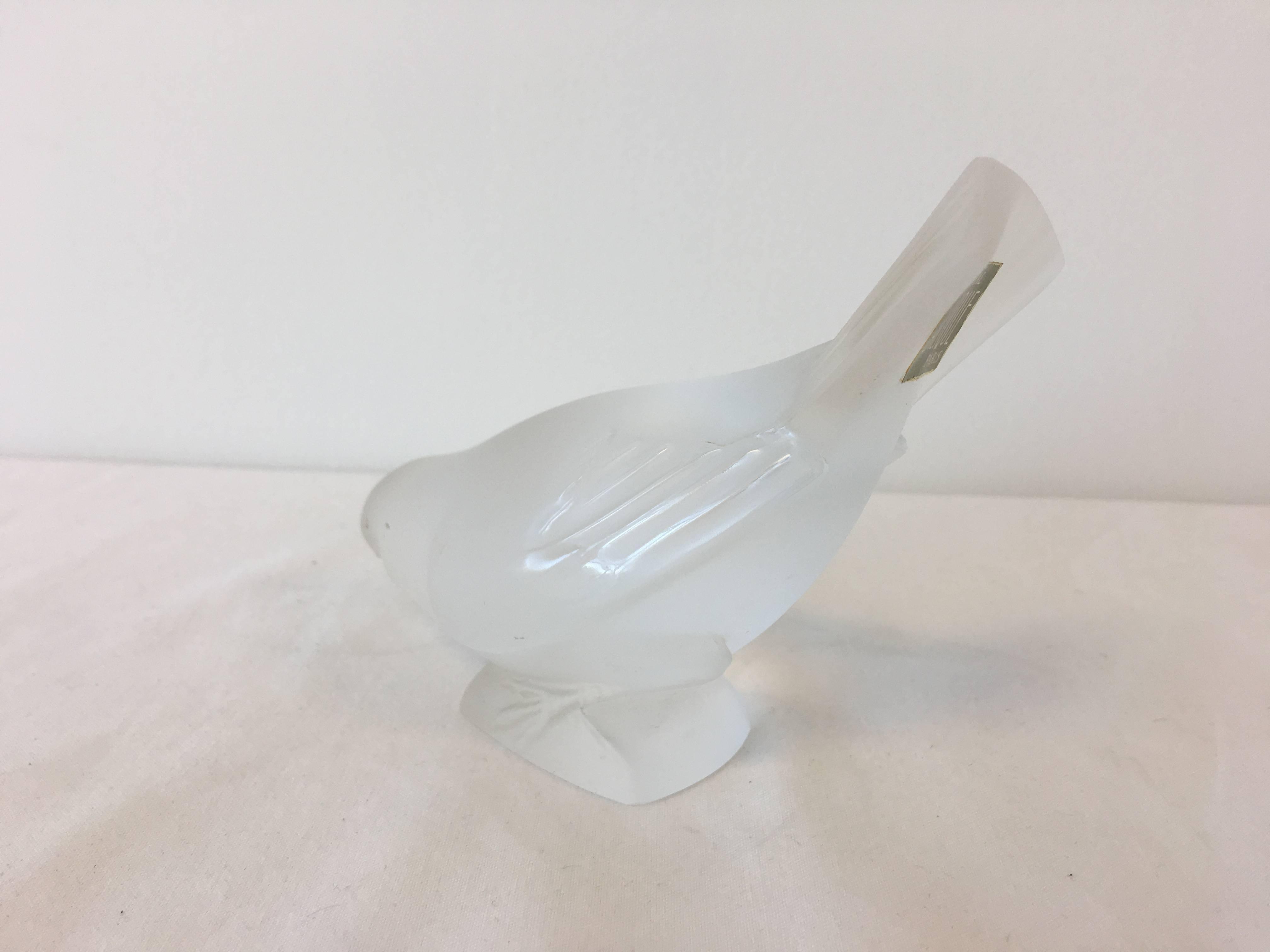 French 1980s Lalique Crystal Sparrow Sculpture