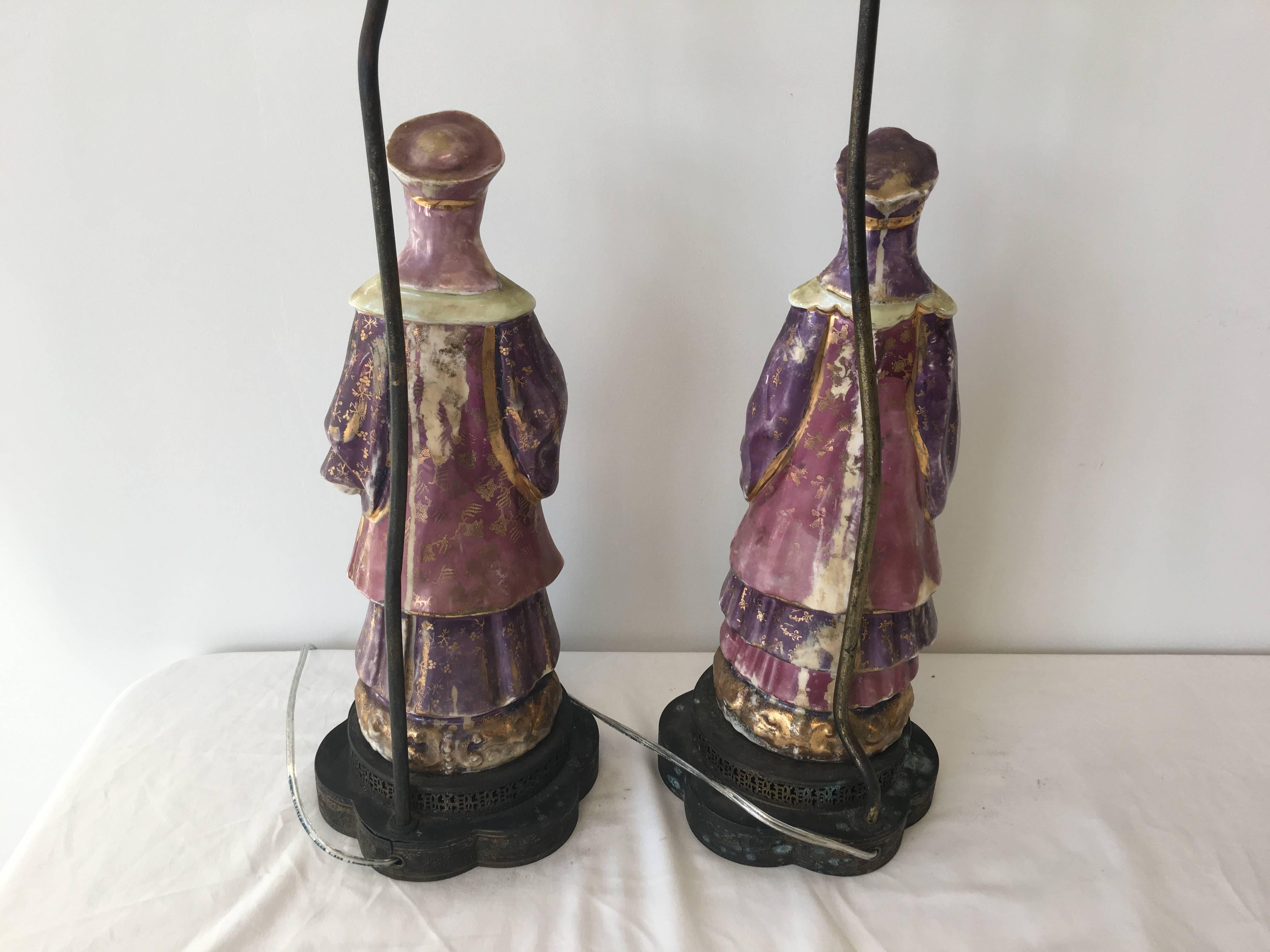1920s Asian Emperor and Empress Statue Lamps 2