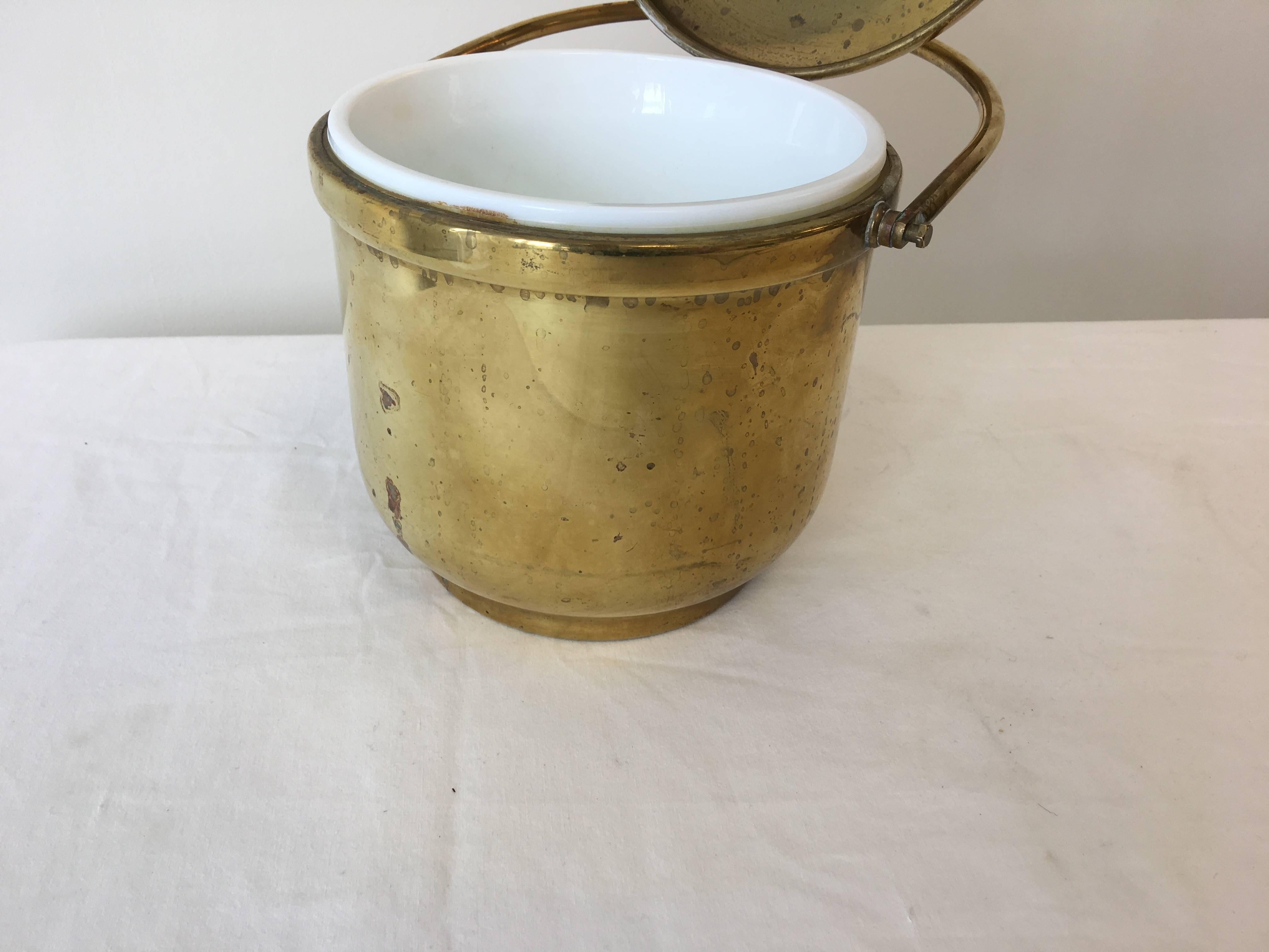1920s Brass and Porcelain Ice Bucket In Good Condition In Richmond, VA