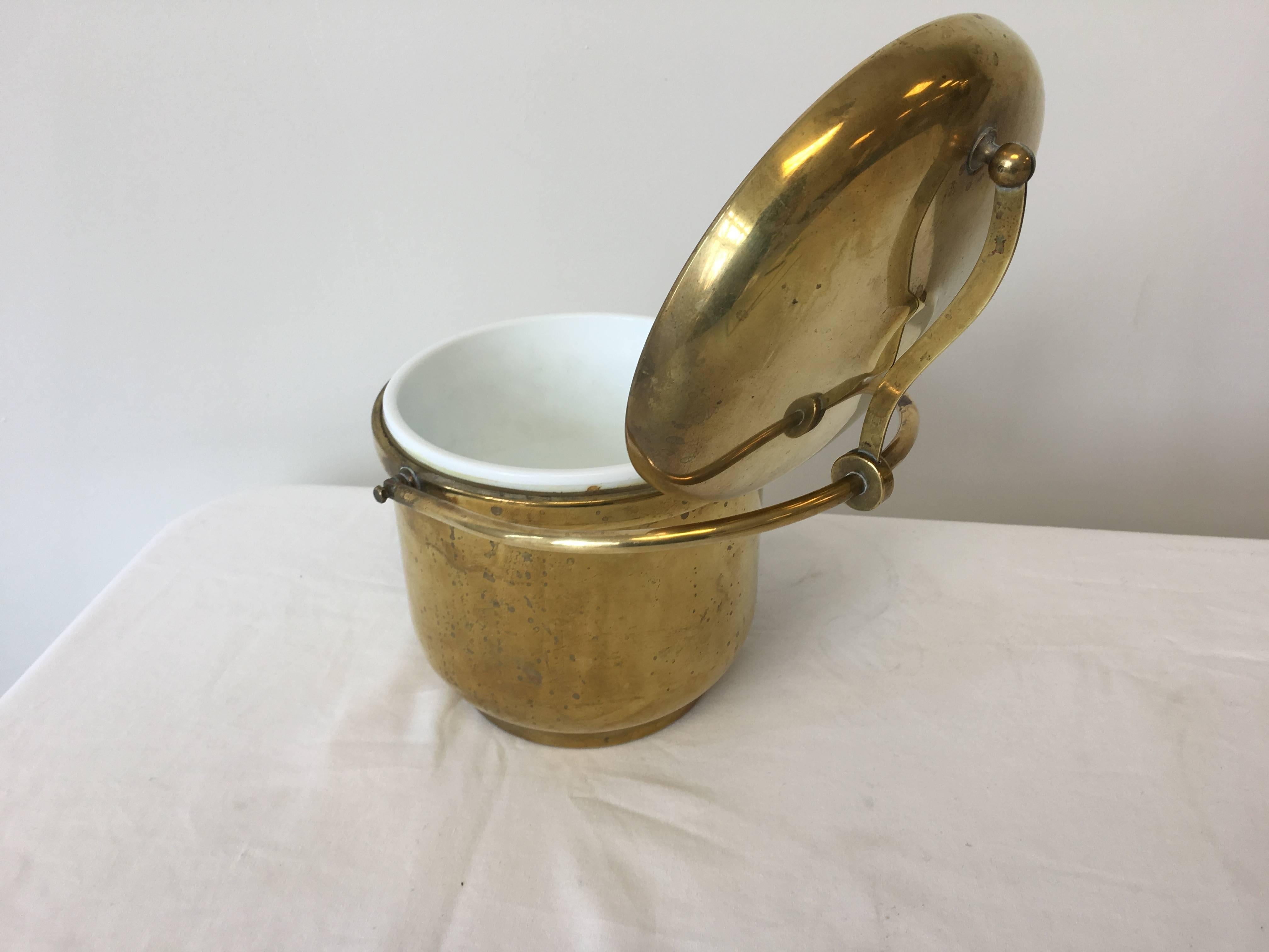 20th Century 1920s Brass and Porcelain Ice Bucket
