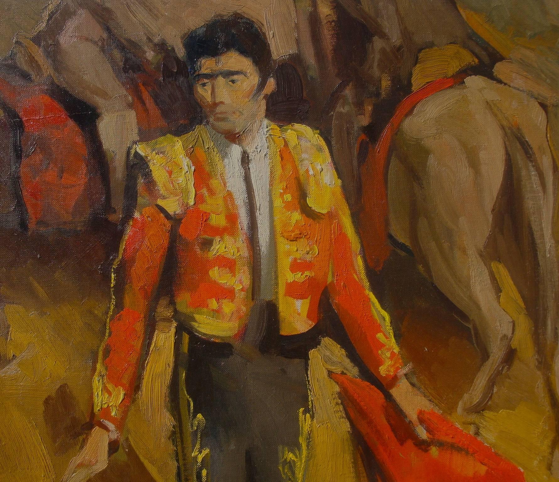 Offered is an oil on board portrait of a Spanish matador in the ring, by New York artists Edmund Franklin Ward (1892-1990). Ward studied at the Art Students League and enjoyed a prolific career as a painter, as well as being a leading illustrator