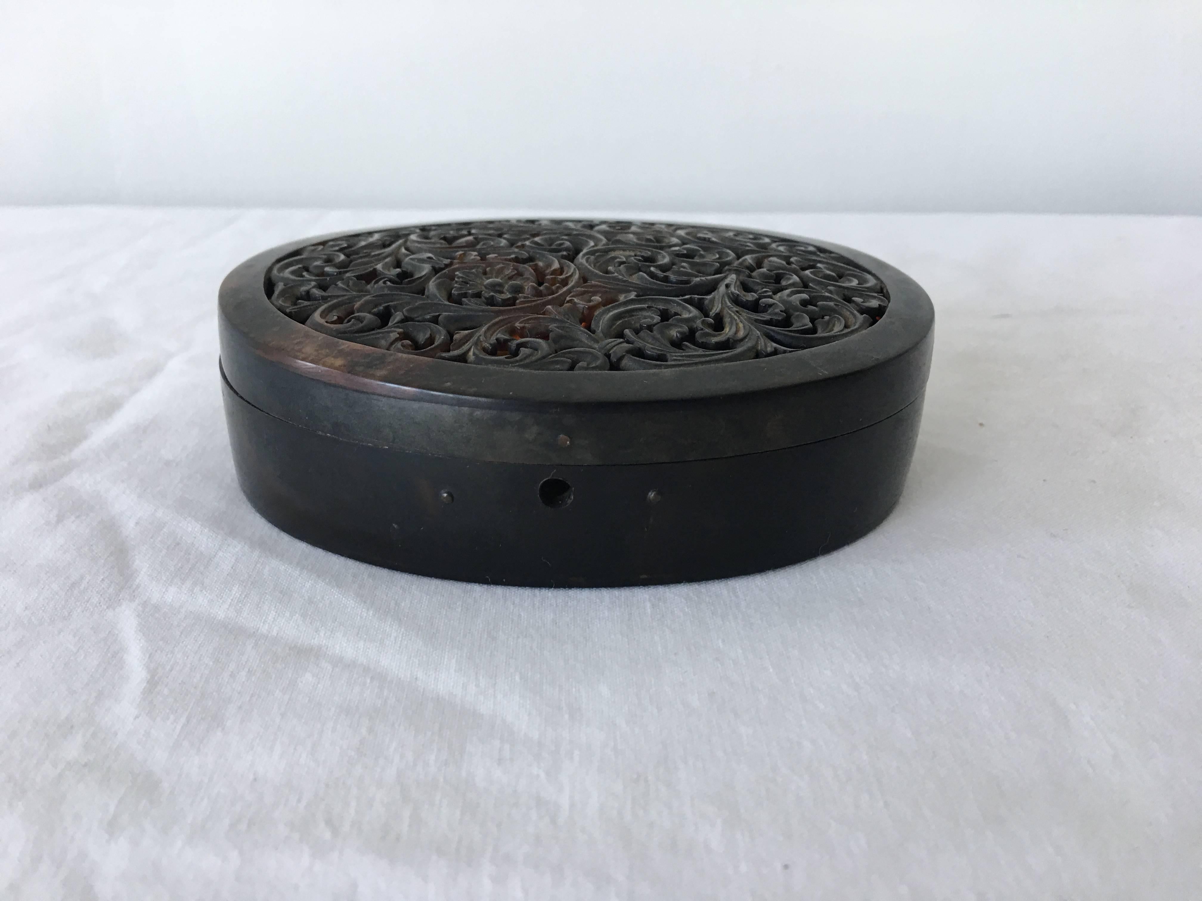 Victorian 19th Century Tortoise Shell Decorative Box with Pierced Floral Motif
