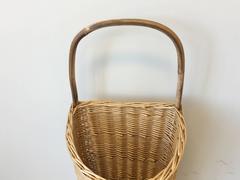 1960s English Market Cart Umbrella Stand with Wicker Basket and Bamboo Handle