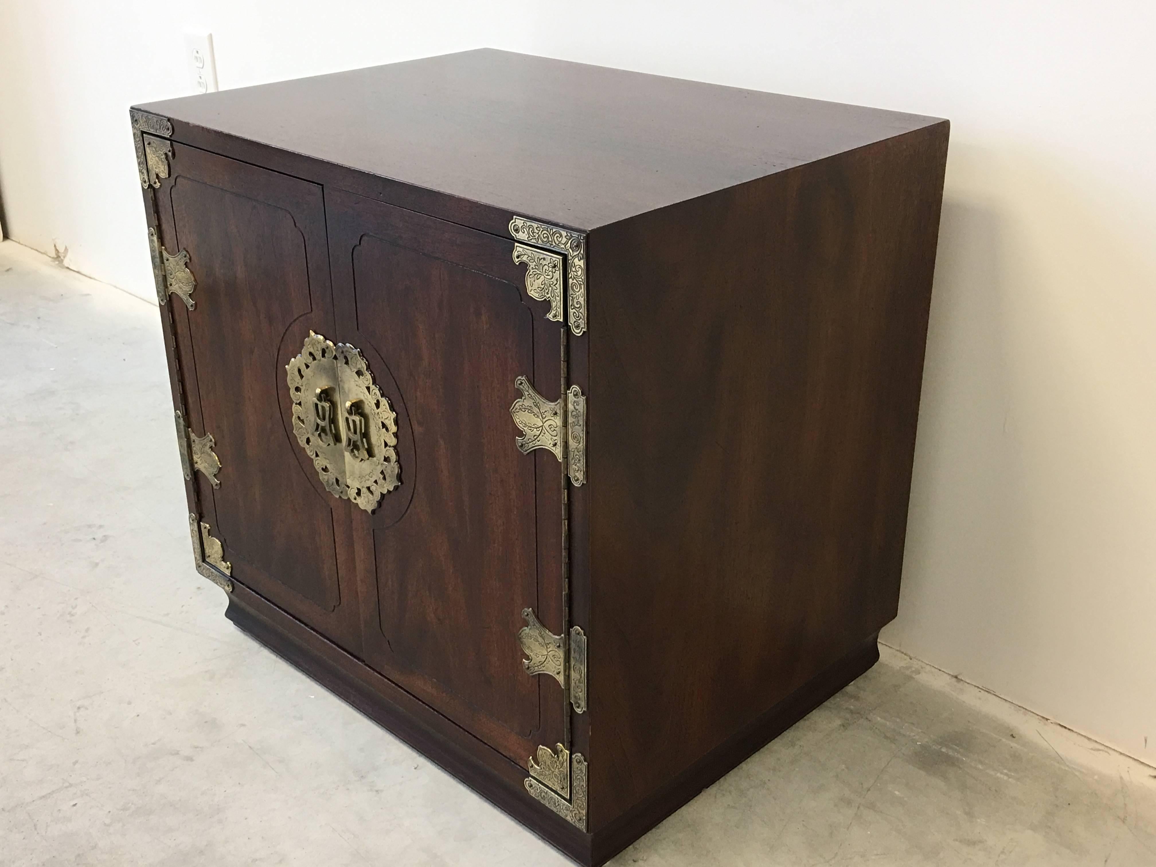 Hollywood Regency 1970s Henredon Asian Campaign Chest with Brass Hardware
