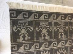 1950s Gray Monochrome Alpaca Wool Throw Blanket with Aztec Design