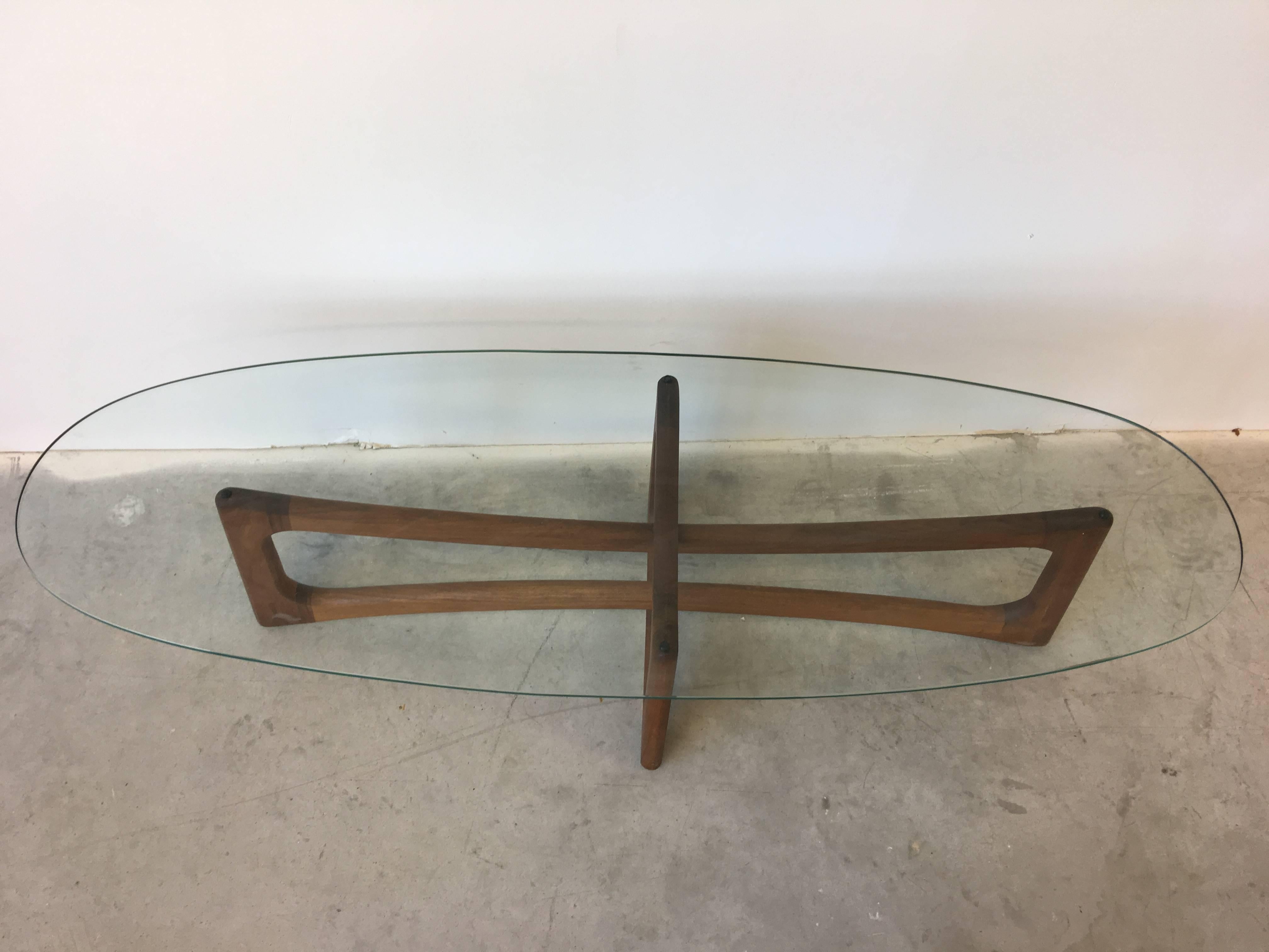Mid-Century Adrian Pearsall Teak Ribbon Coffee Table with Glass Top In Excellent Condition In Richmond, VA