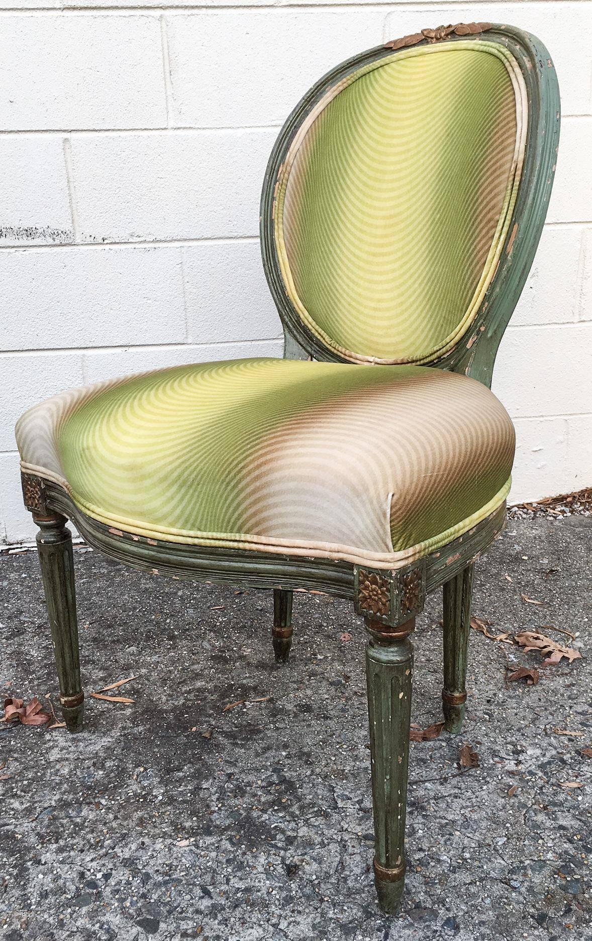 French Provincial 19th Century French Fauteuil Chair with Green Ombre Velvet by Vervain