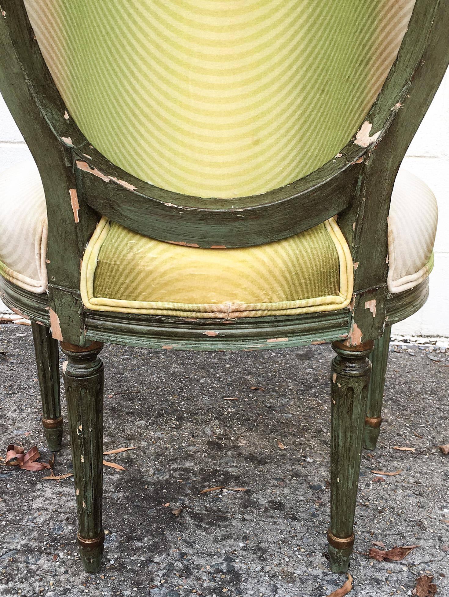 19th Century French Fauteuil Chair with Green Ombre Velvet by Vervain 1
