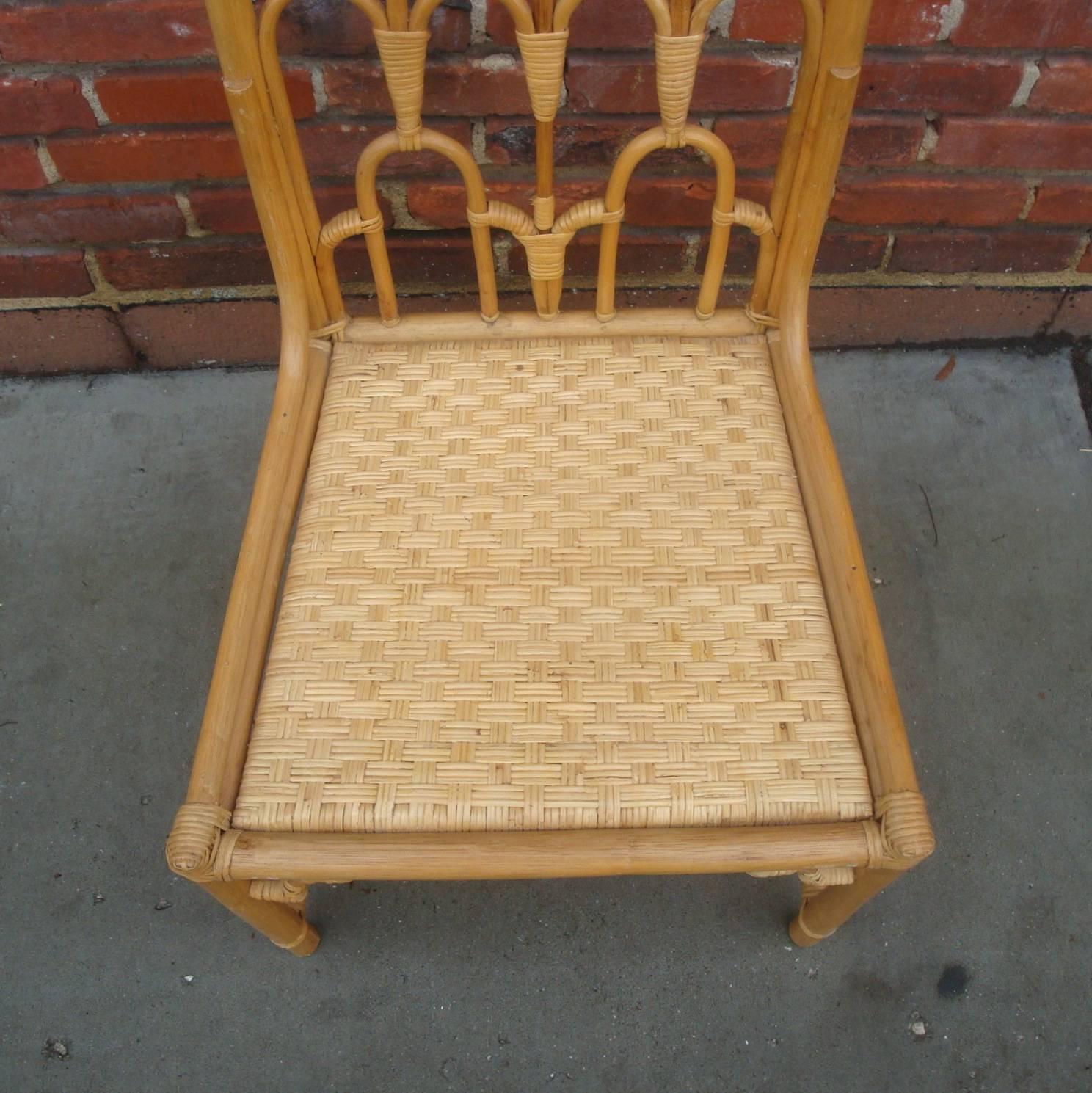 Hollywood Regency 1960s McGuire Rattan Bamboo Dining Chairs, Set of Six