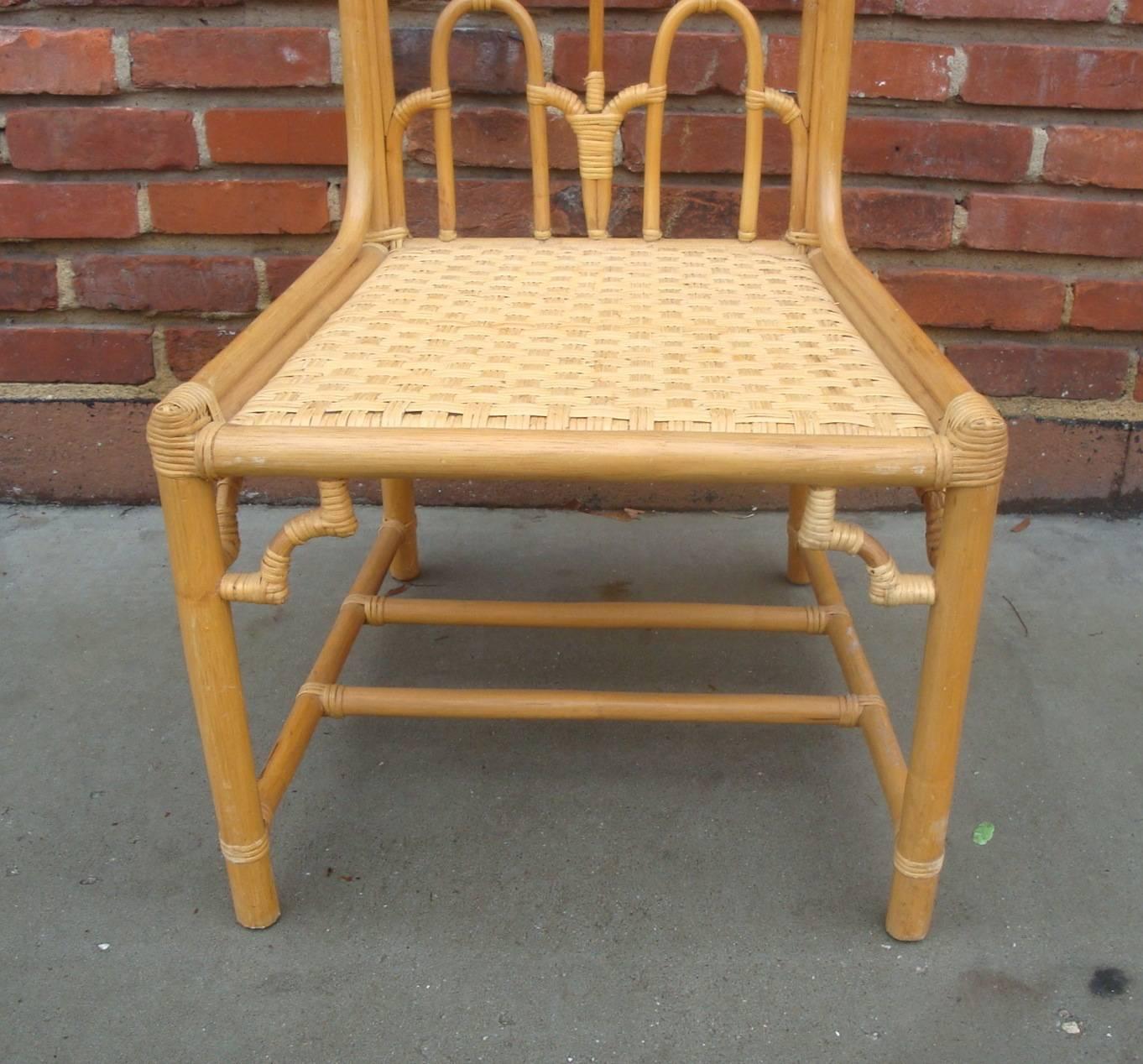 1960s McGuire Rattan Bamboo Dining Chairs, Set of Six In Excellent Condition In Richmond, VA