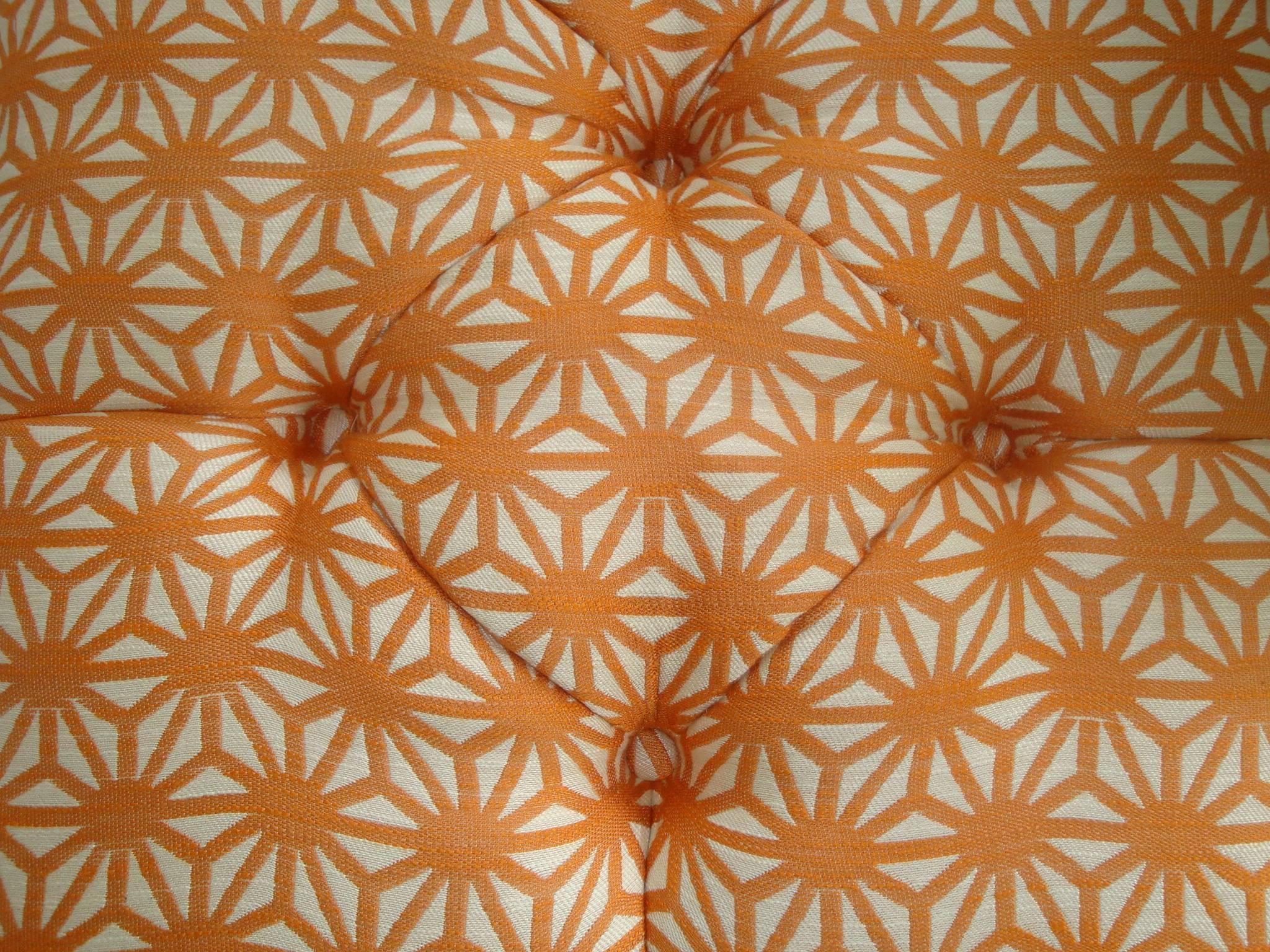 Lacquered 1960s Thibaut Orange Starburst Linen Upholstered Bench