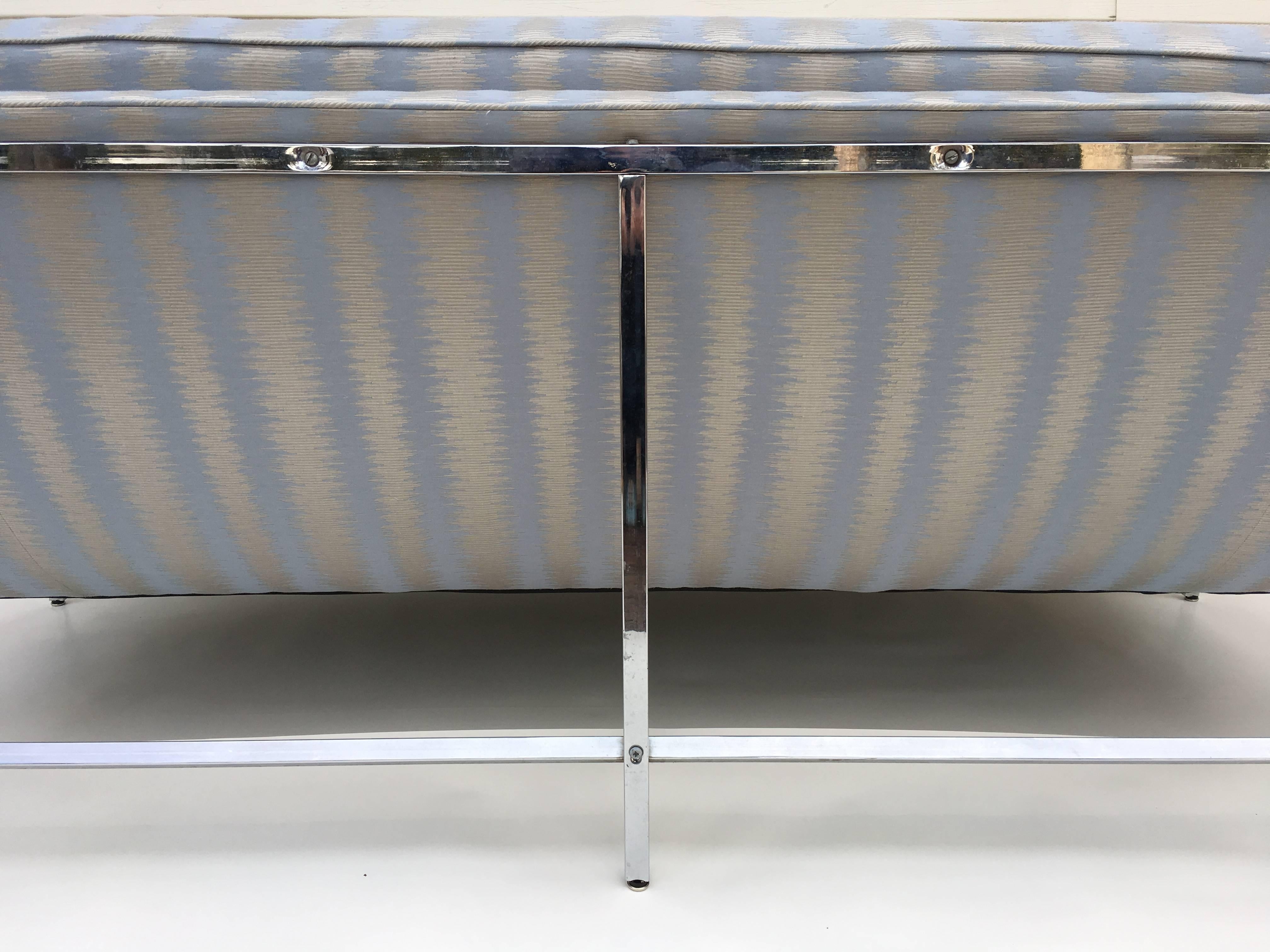 1970s Milo Baughman Style Floating Chrome Sofa in Ice Blue and Silver Fabric 3