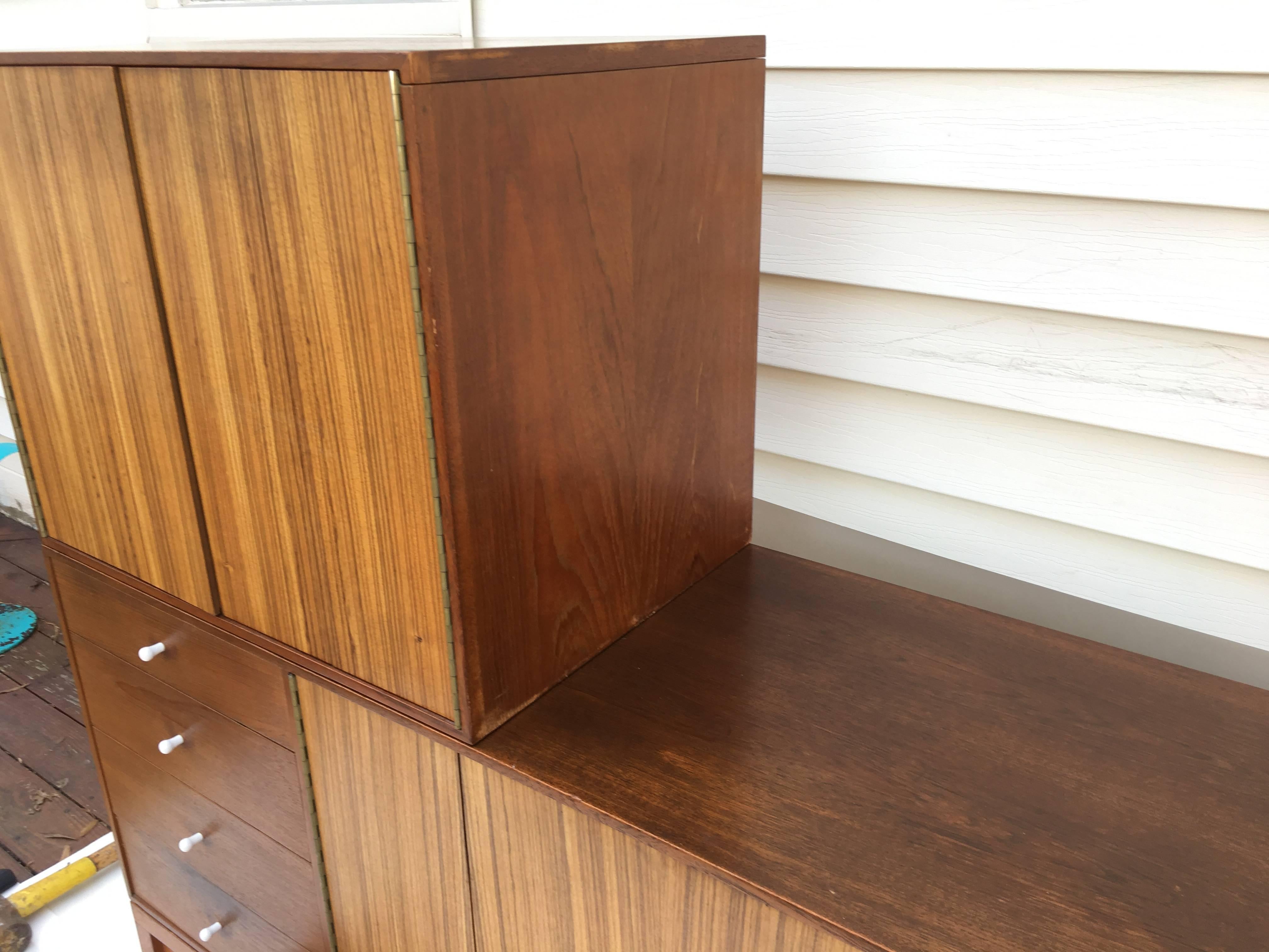 Woven 1950s Grosfeld House Modular Zebrawood and Cane Panel Dresser Credenza