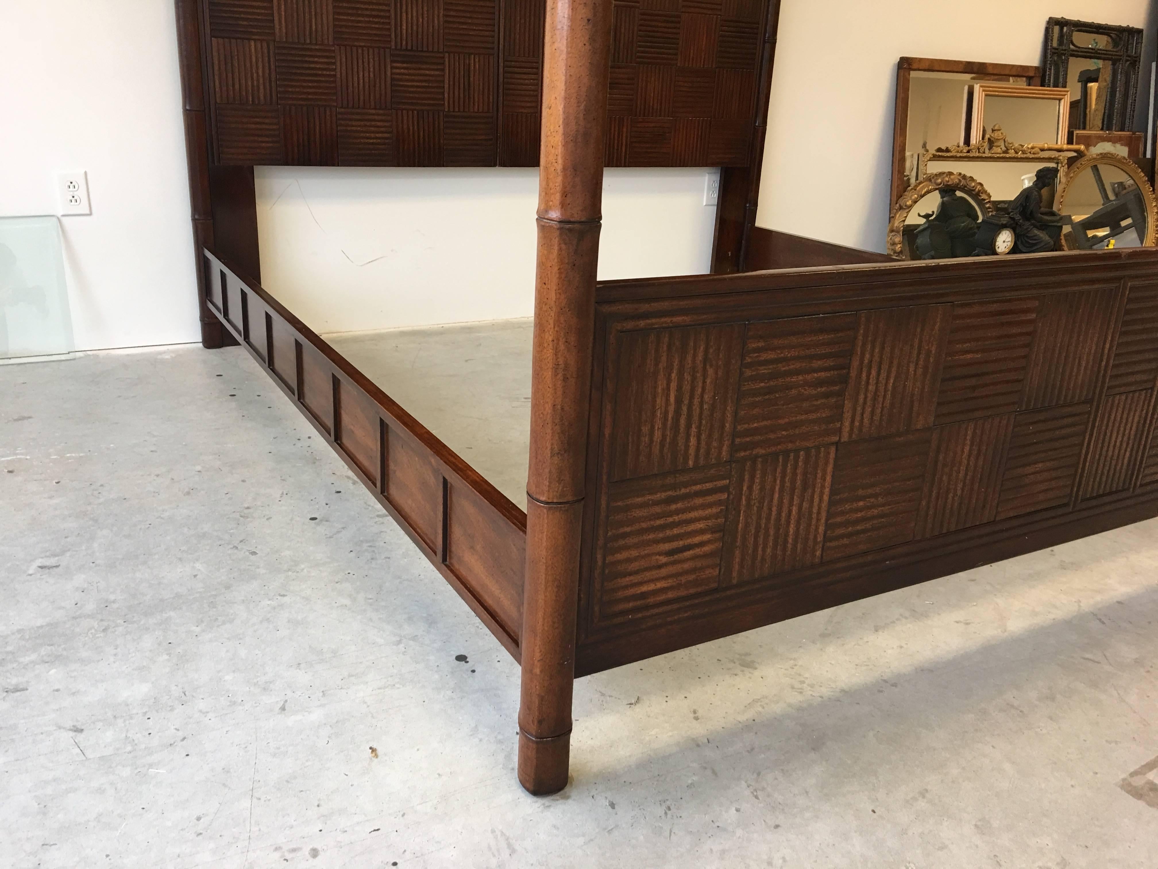 Mid-Century Modern 1970s Henredon Faux Bamboo Campaign Style Canopy Bed for King Size