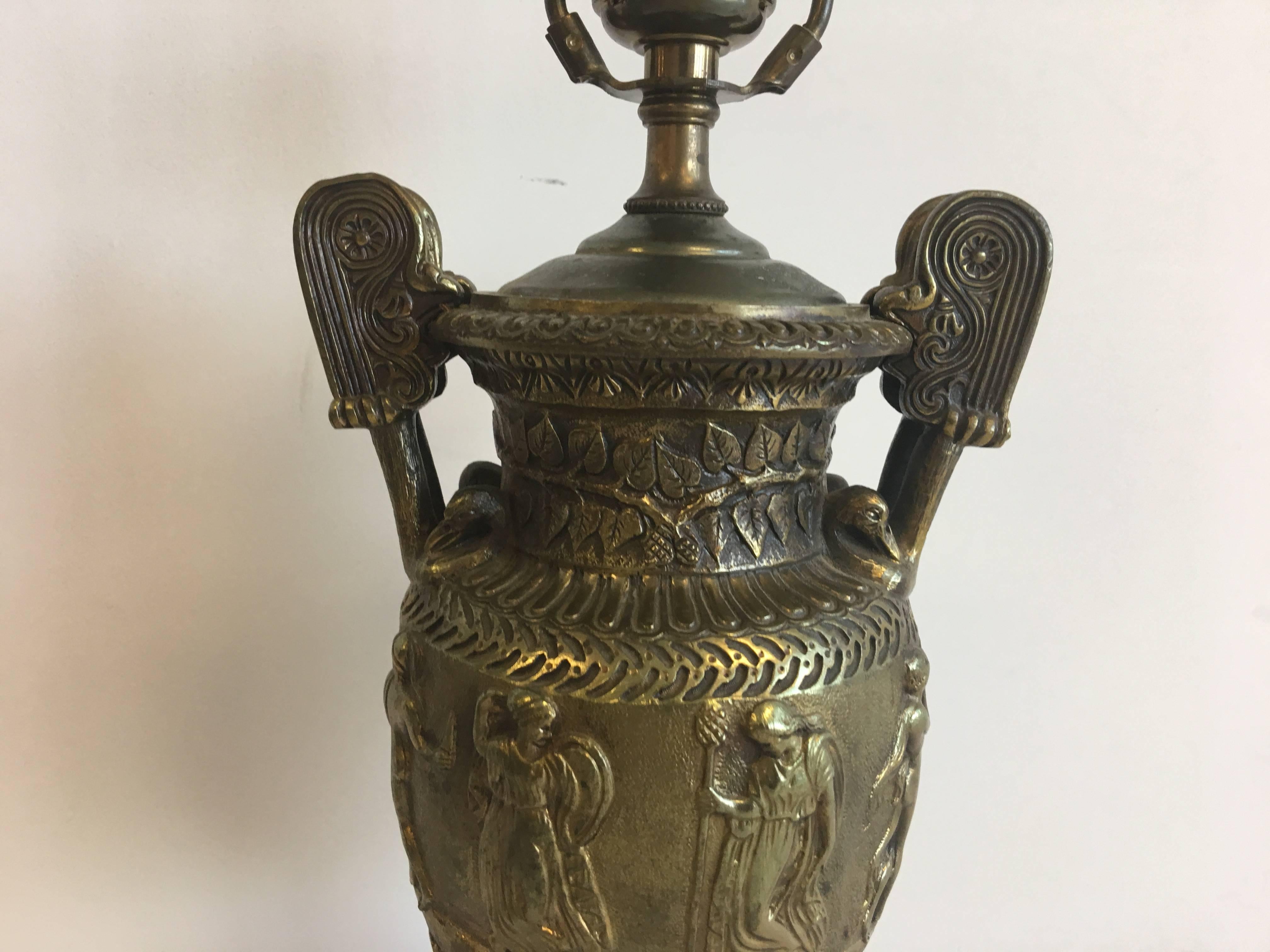 20th Century 1930s Louis XV Style Solid Bronze Urn Lamp with Figurative Detailing
