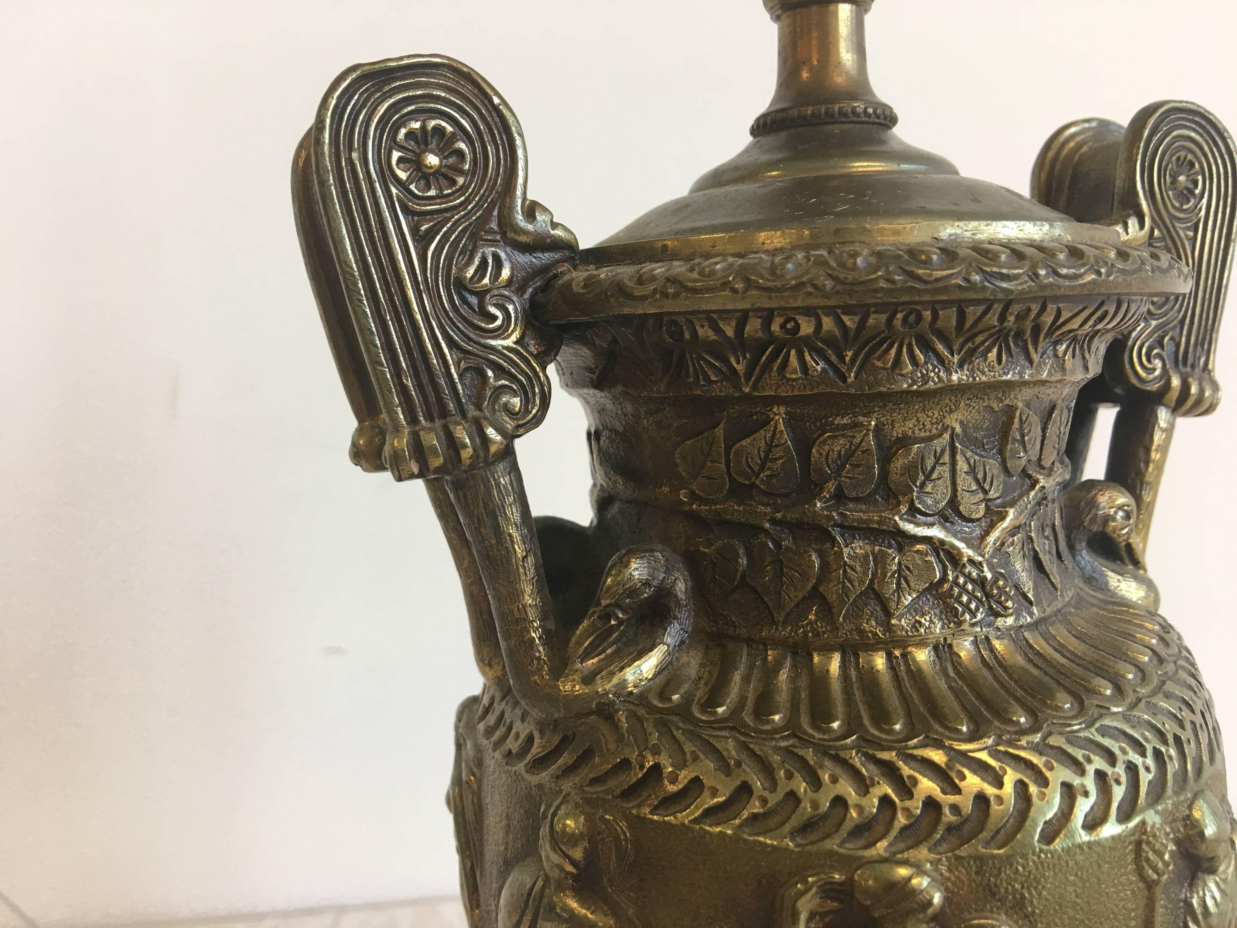 1930s Louis XV Style Solid Bronze Urn Lamp with Figurative Detailing 3