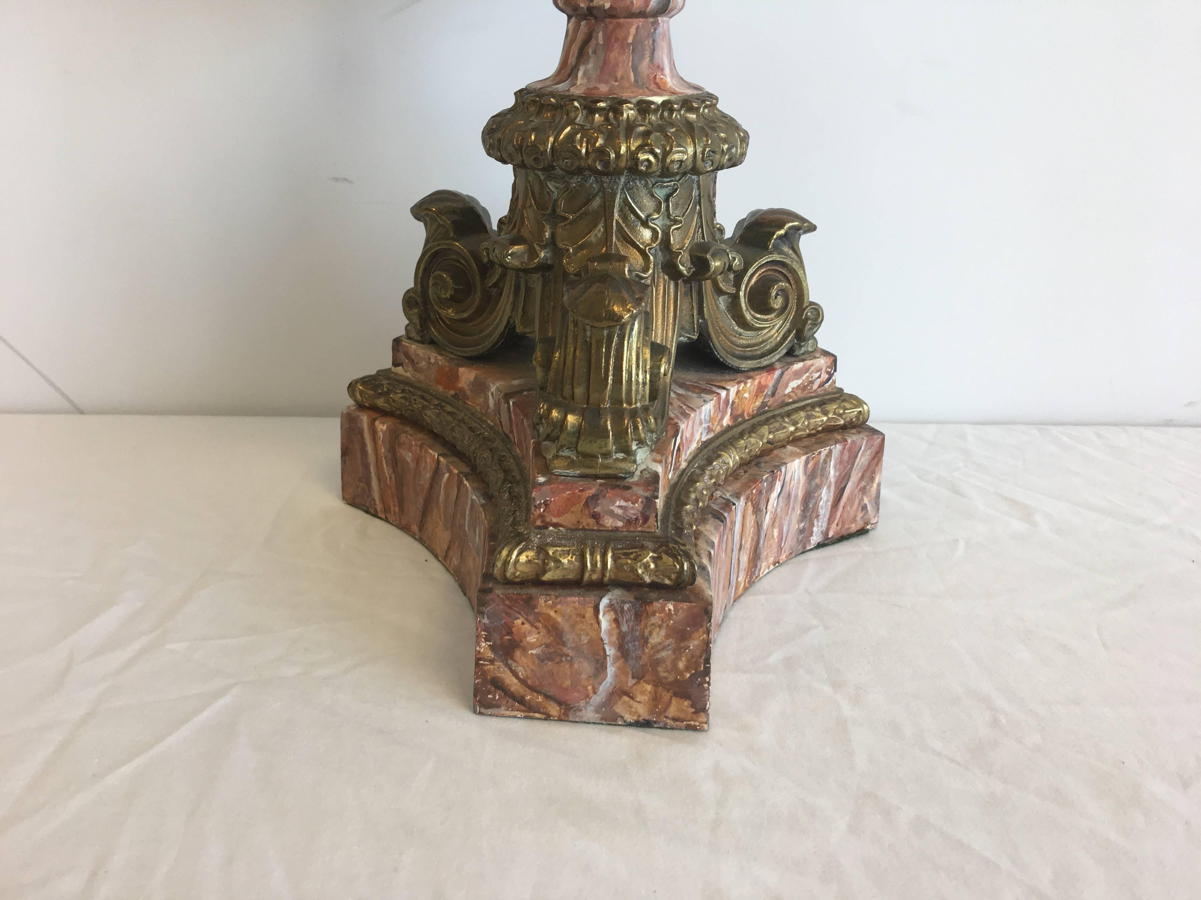 1930s Art Nouveau Bronze, Marble and Crystal Lamp For Sale 2