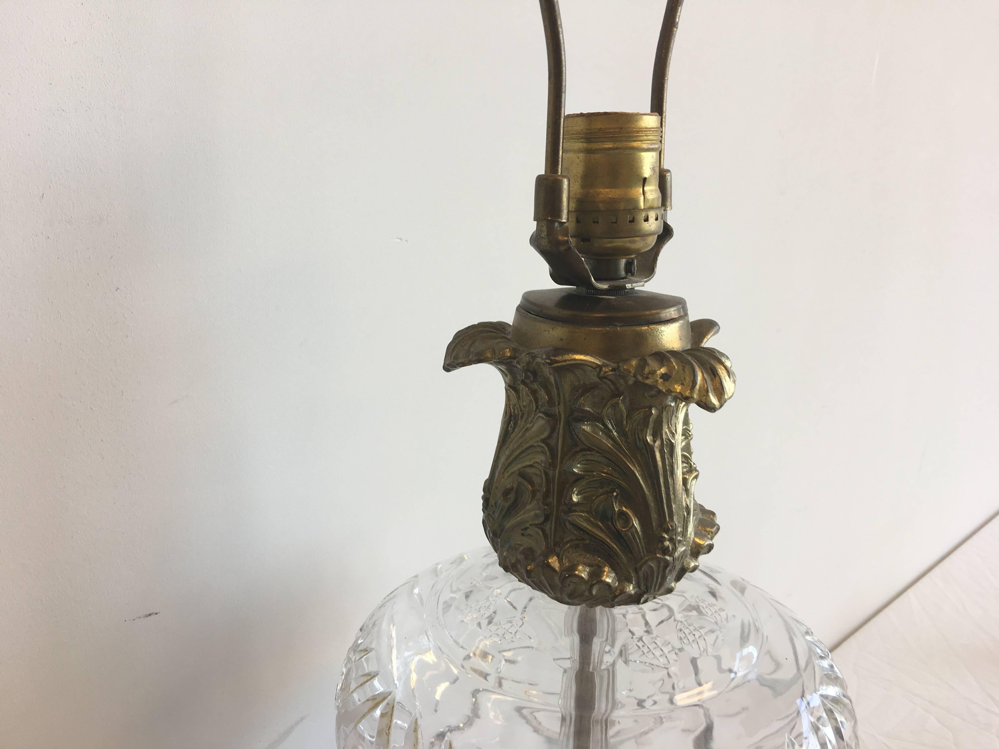1930s Art Nouveau Bronze, Marble and Crystal Lamp In Excellent Condition For Sale In Richmond, VA