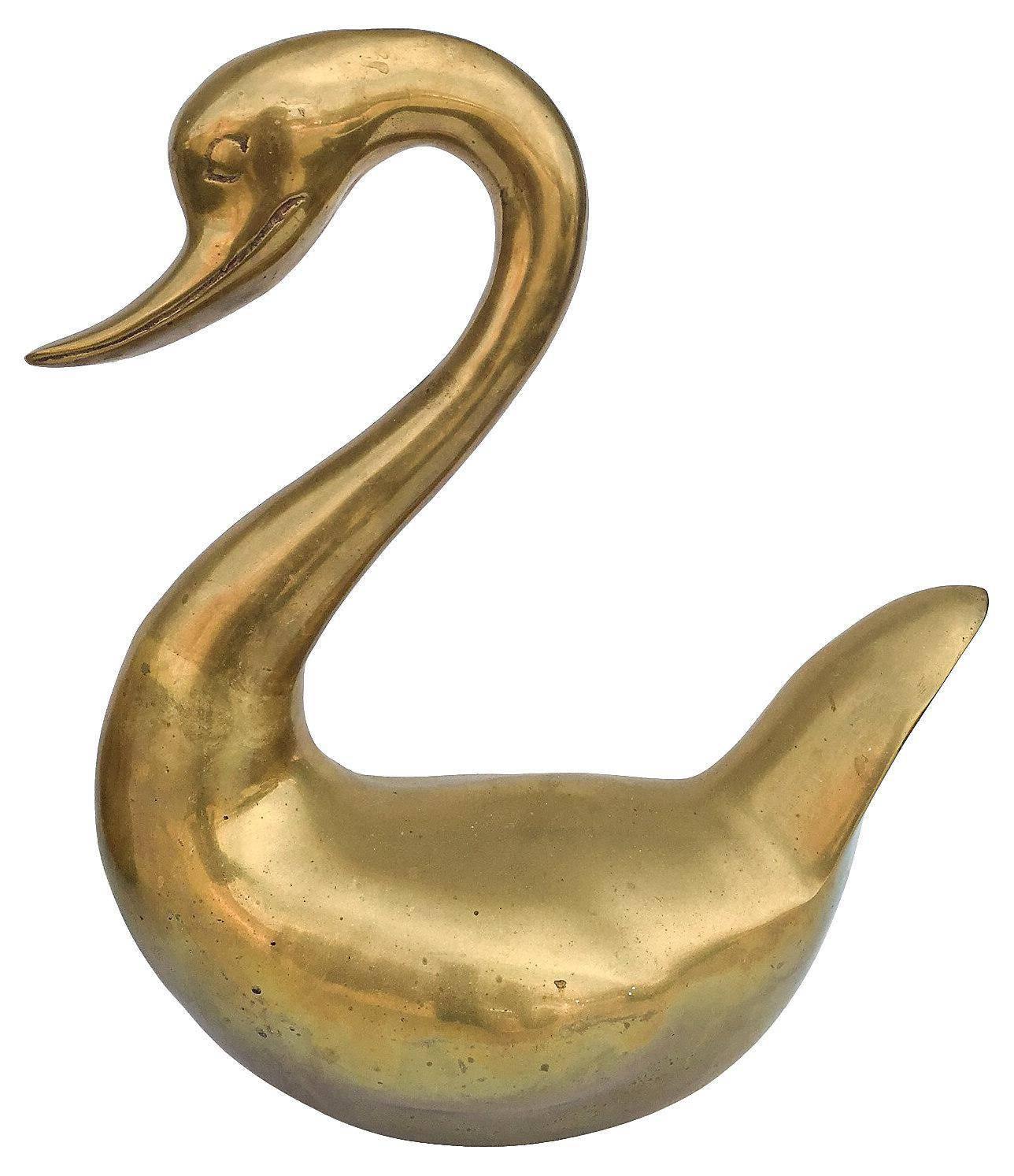 1960s Large Brass Swan Statues, Pair In Excellent Condition In Richmond, VA