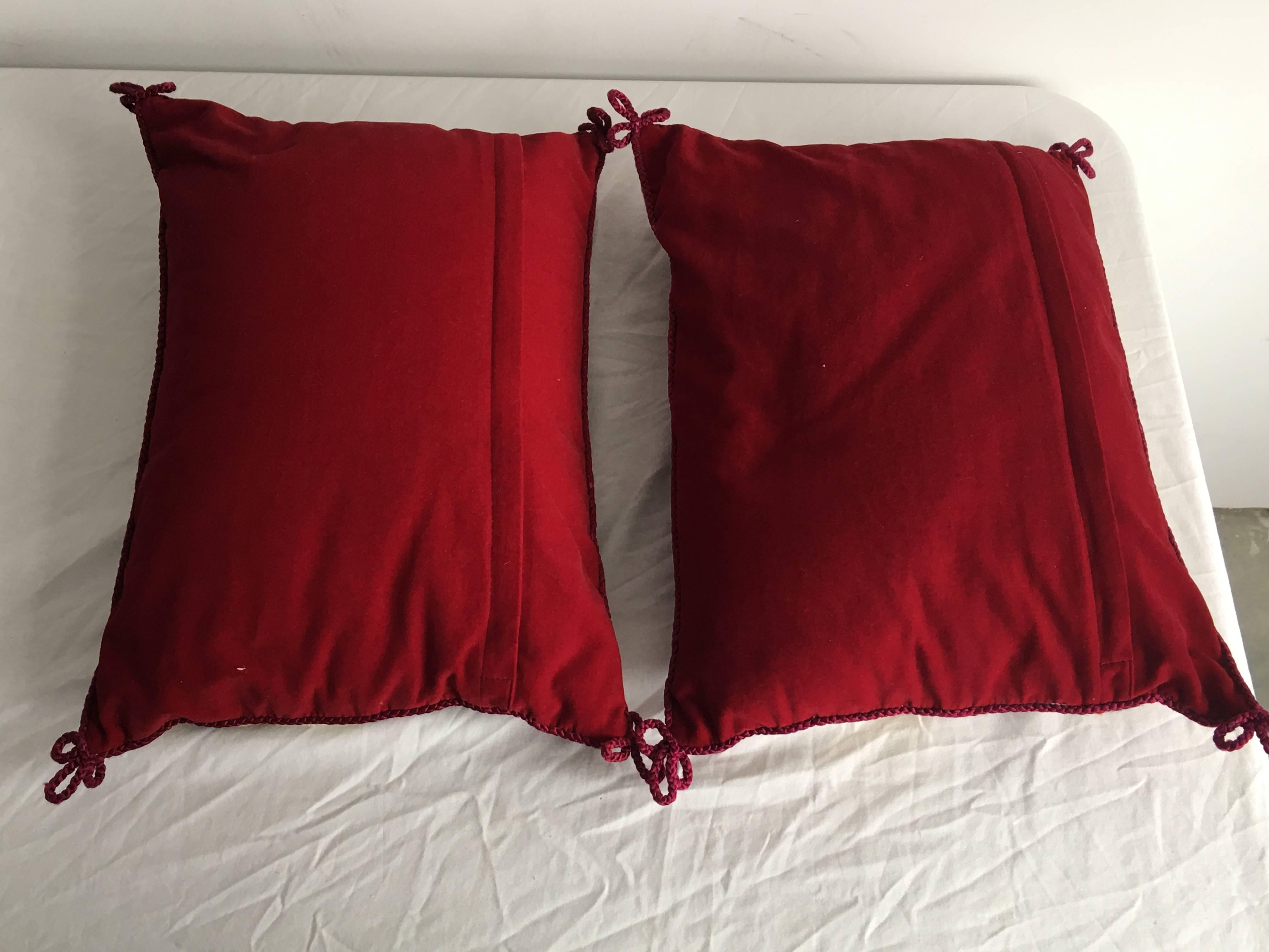 20th Century 1960s Modern Geometric Needlepoint Pillows, Pair