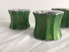 Modern Julia Knight Green Enamel and Stainless Steel Napkin Rings, Set of Four