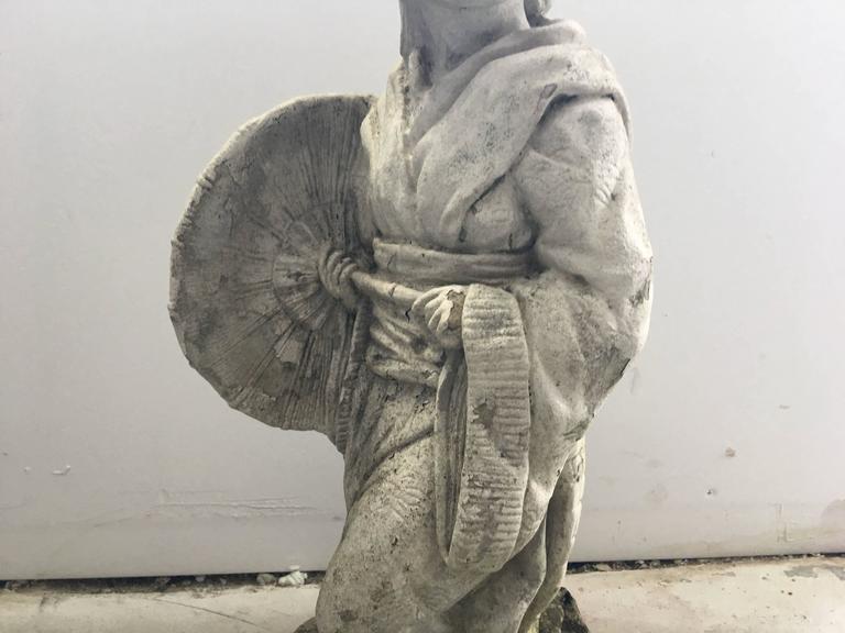 1960s Asian Geisha and Parasol Concrete Garden Statue Ornament at 1stDibs