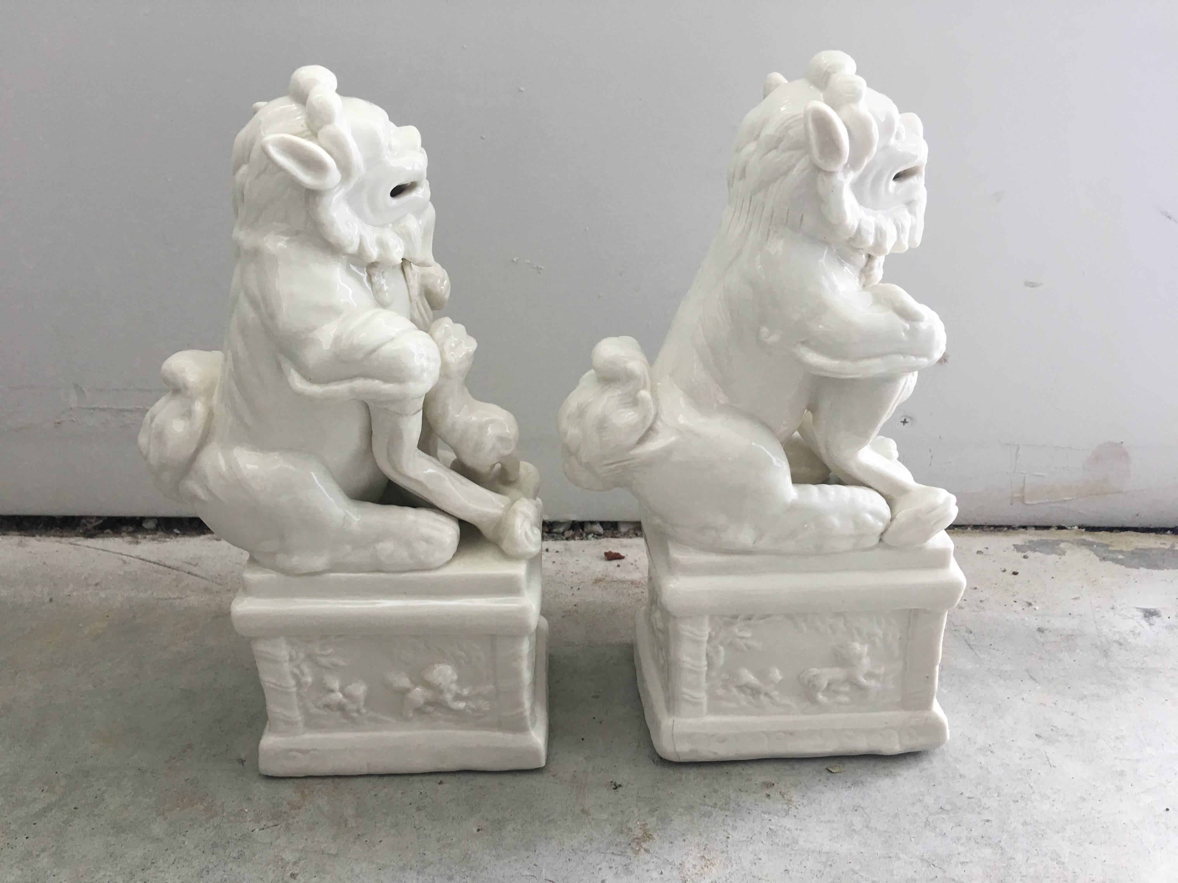 Asian 1960s Blanc de Chine Foo Dog Statues, Pair