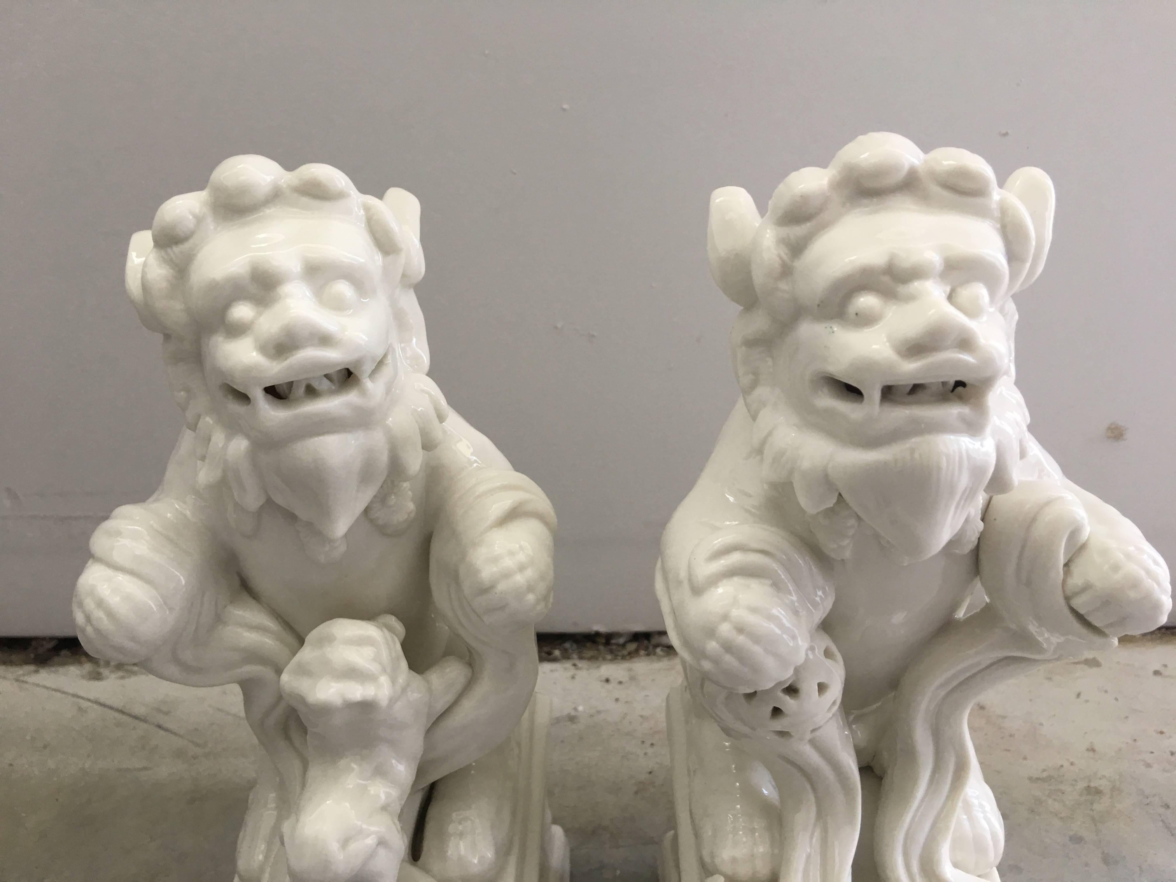 20th Century 1960s Blanc de Chine Foo Dog Statues, Pair
