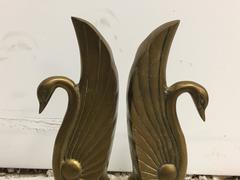 1920s Brass Swan Bookends, Pair
