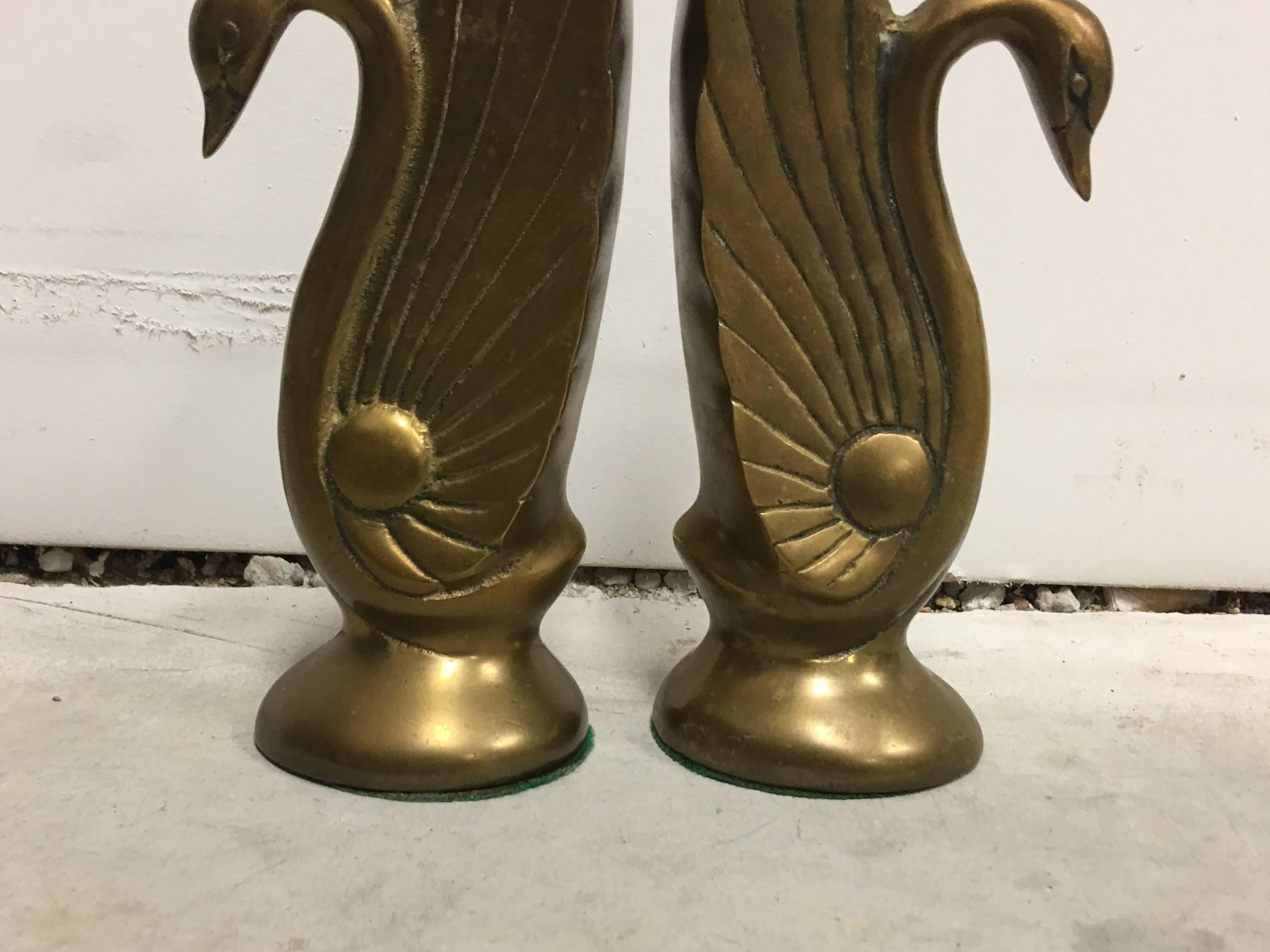 vintage brass swan bookends