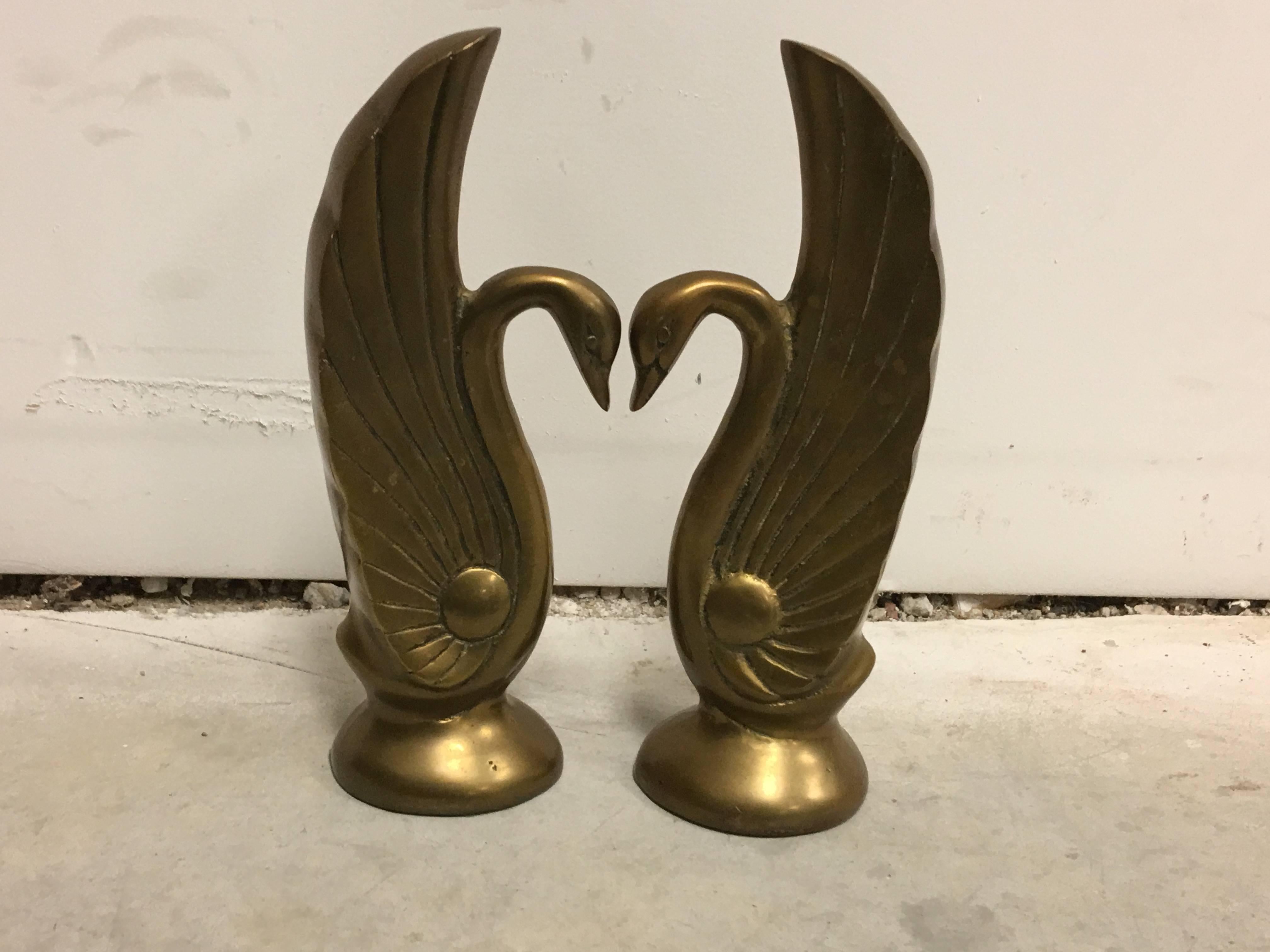 Art Deco 1920s Brass Swan Bookends, Pair