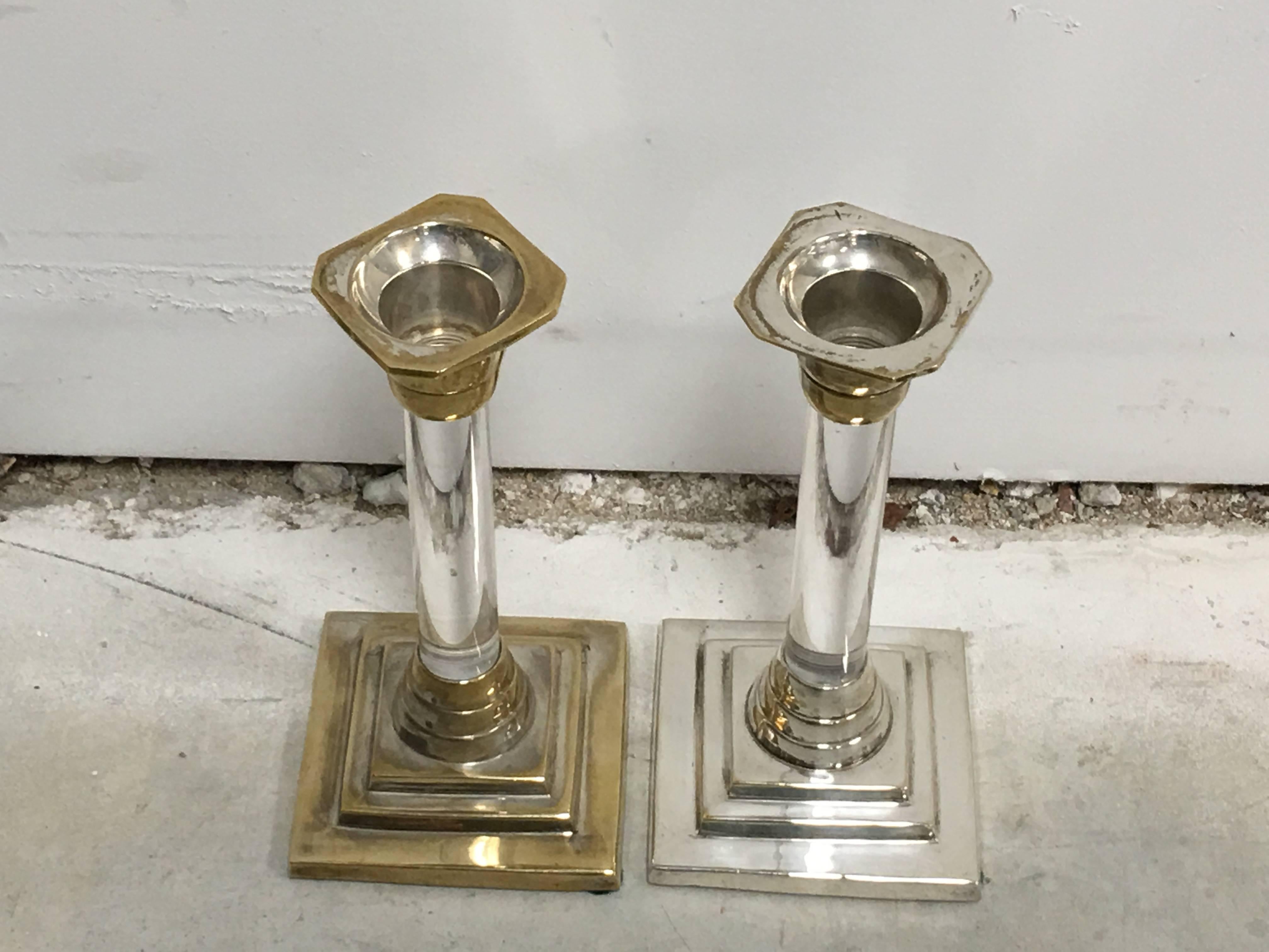 1960s Silver and Lucite Candlesticks, Pair In Excellent Condition In Richmond, VA