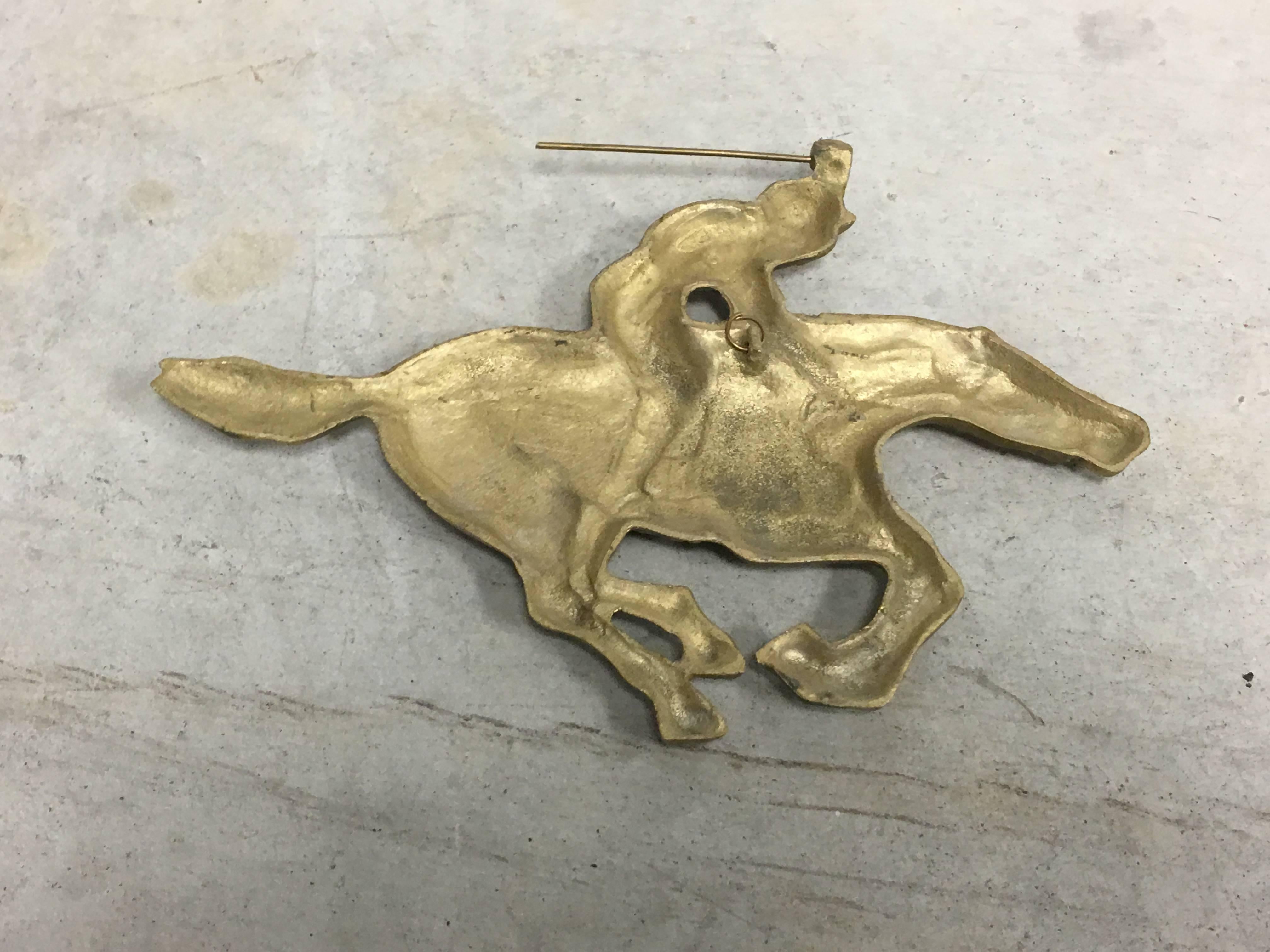 20th Century 1960s Jockey and Horse Solid Brass Wall Plaque Sculpture
