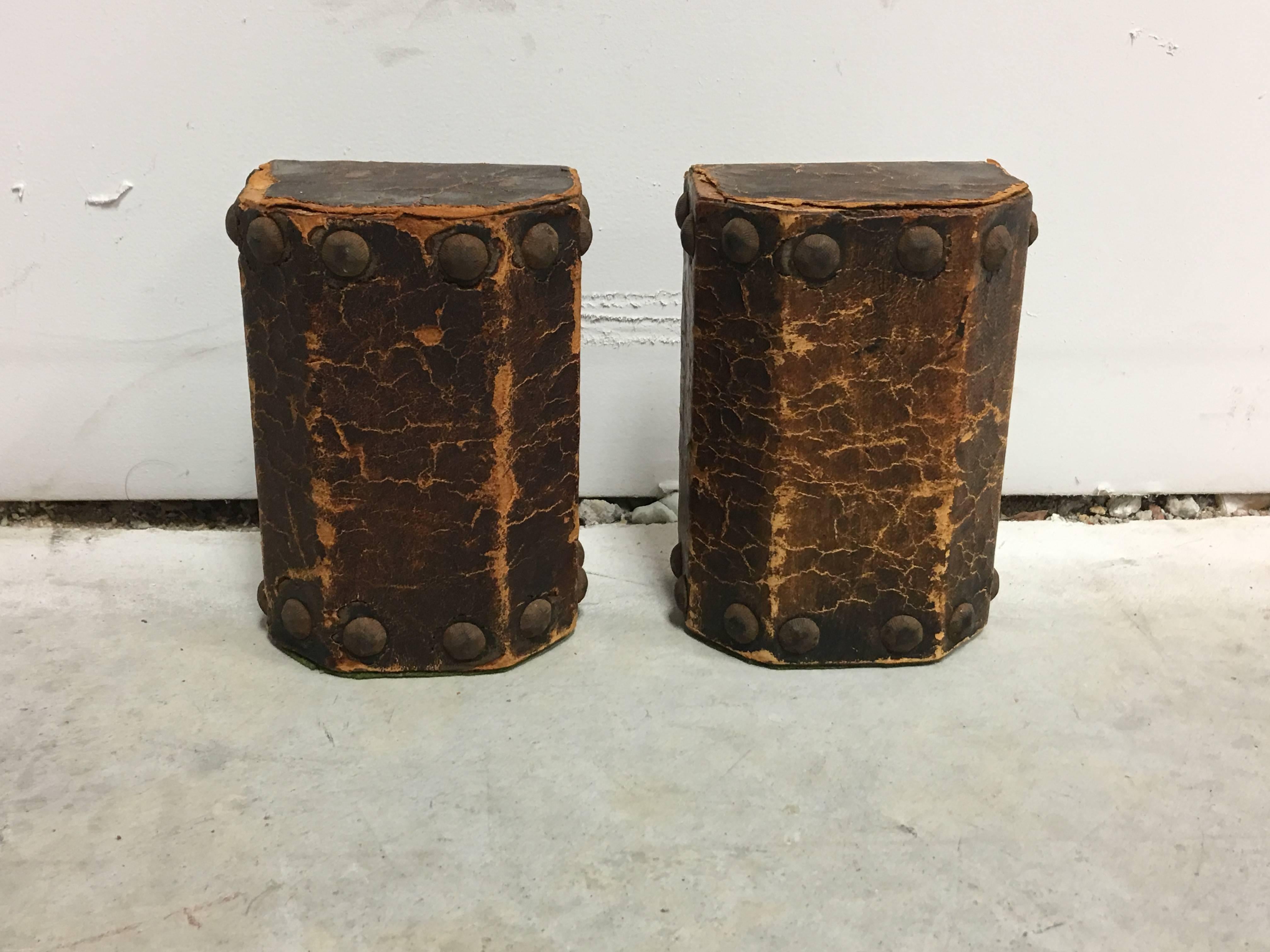 19th Century Leather and Nailhead Trim Bookends, Pair In Good Condition In Richmond, VA