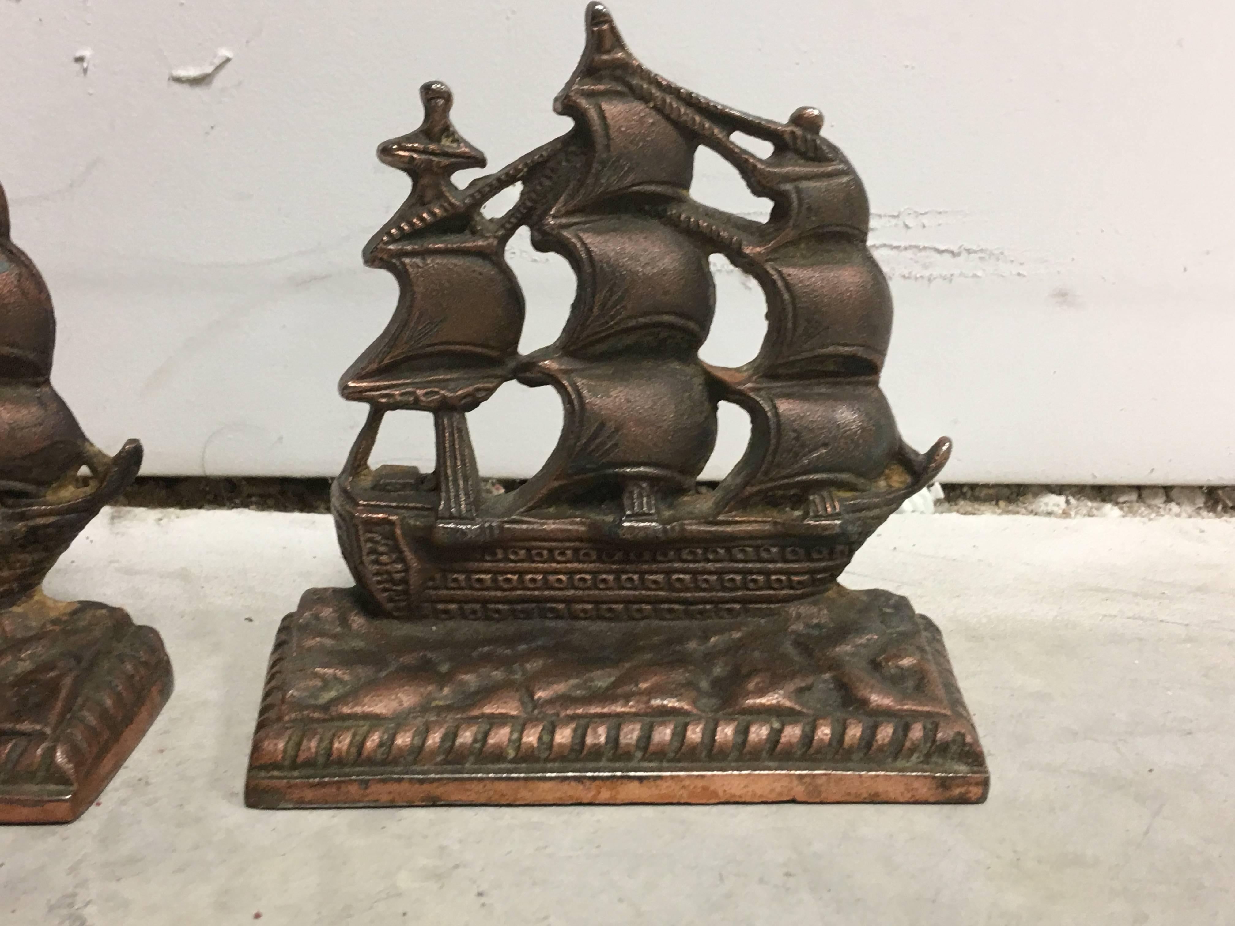 19th Century Bronze Ship Bookends, Pair In Excellent Condition For Sale In Richmond, VA