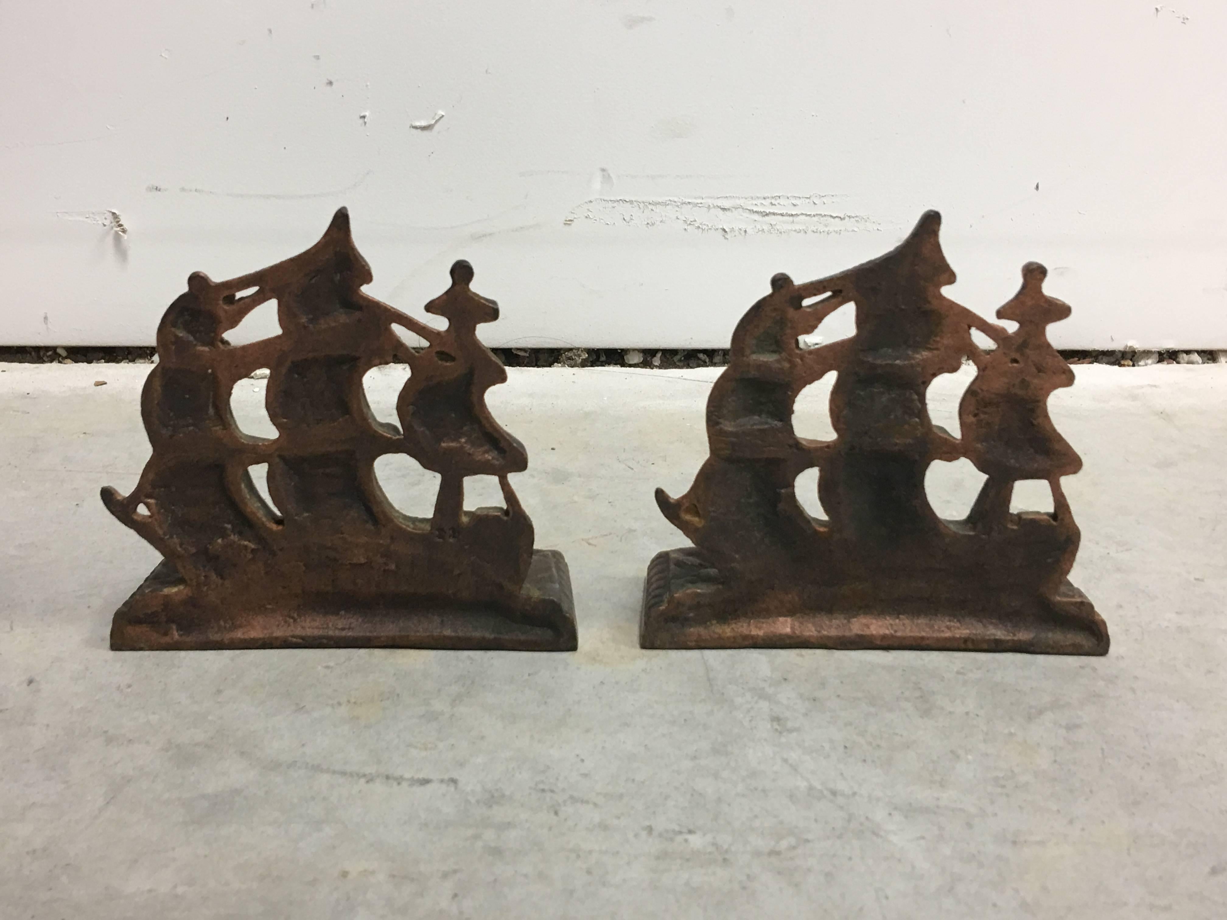 19th Century Bronze Ship Bookends, Pair For Sale 2