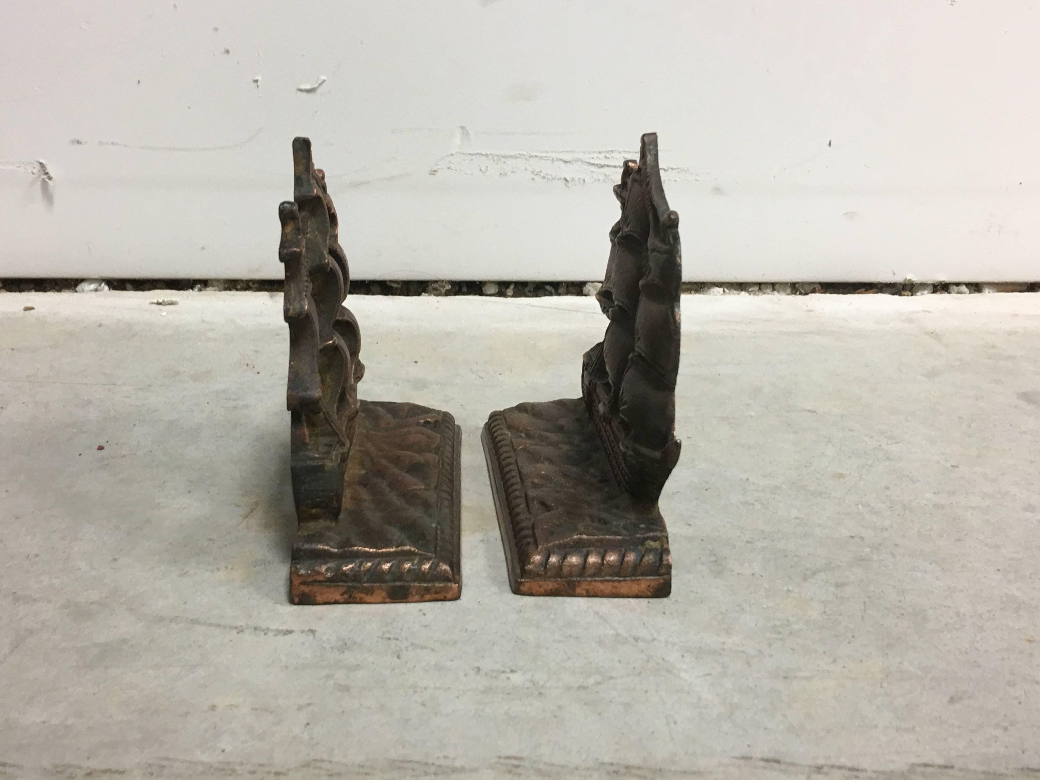 19th Century Bronze Ship Bookends, Pair For Sale 3