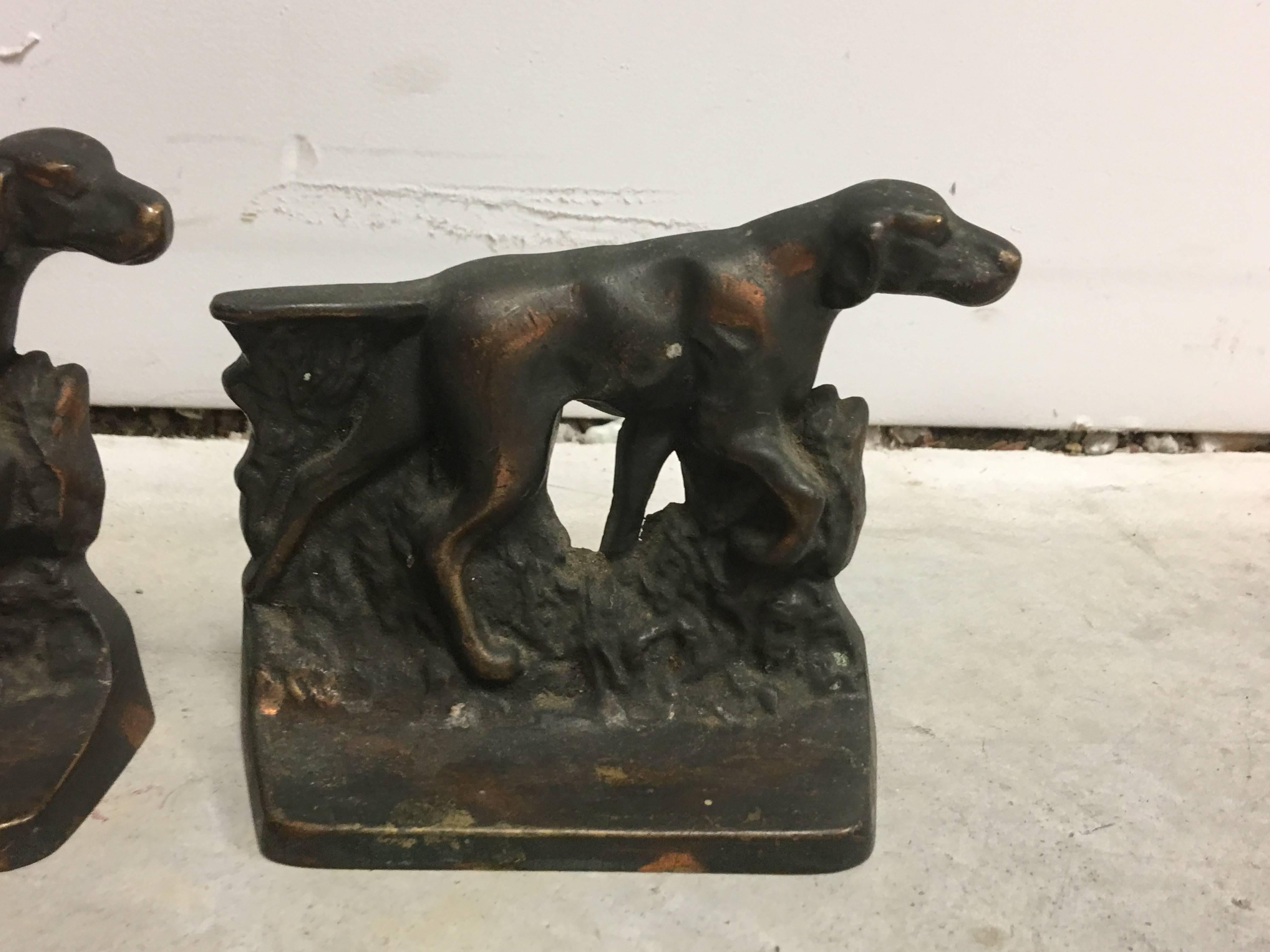 19th Century French Hunting Dog Bronze Bookends, Pair In Excellent Condition For Sale In Richmond, VA