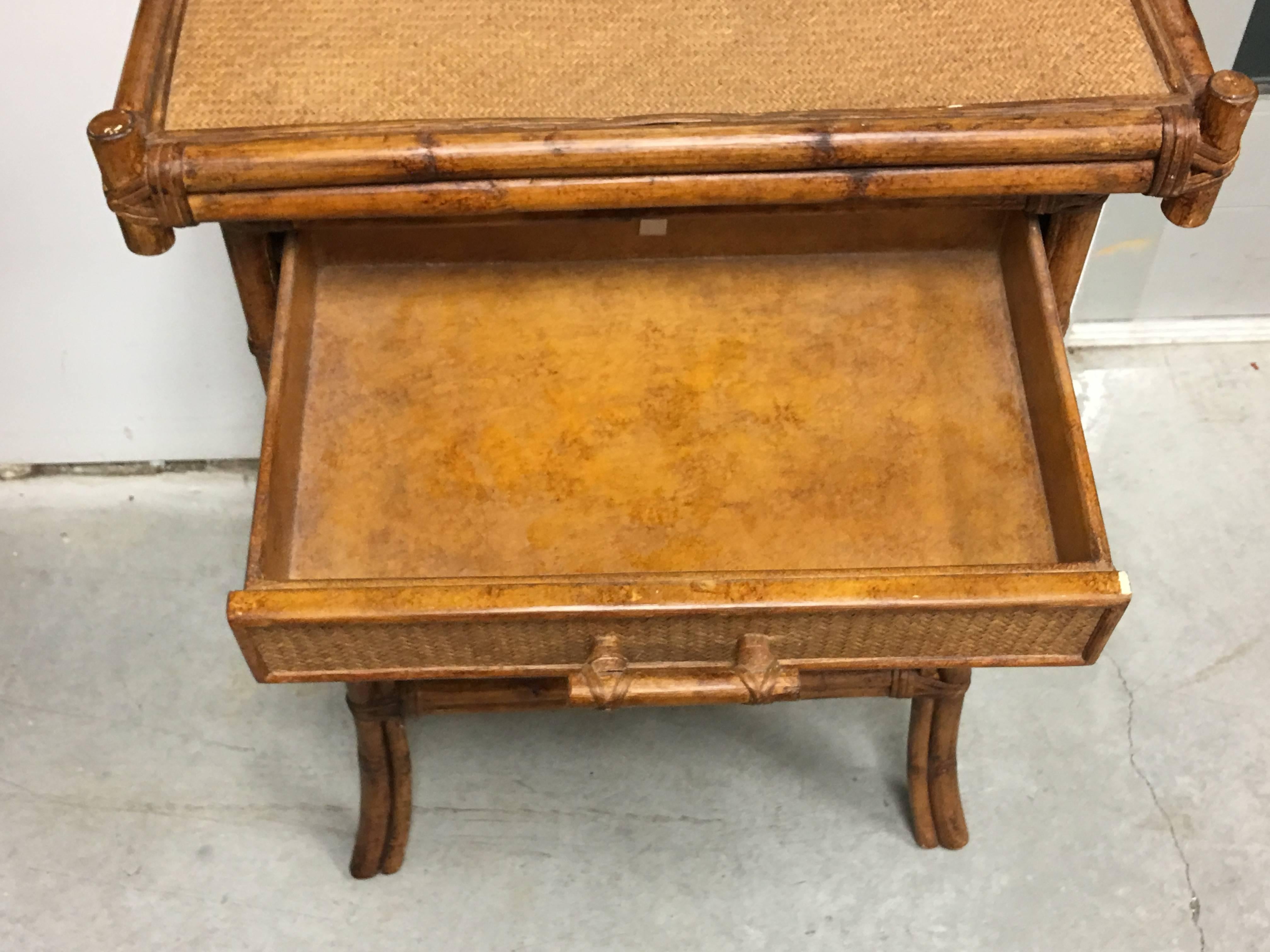 20th Century 1920s Bamboo and Rattan Side Table