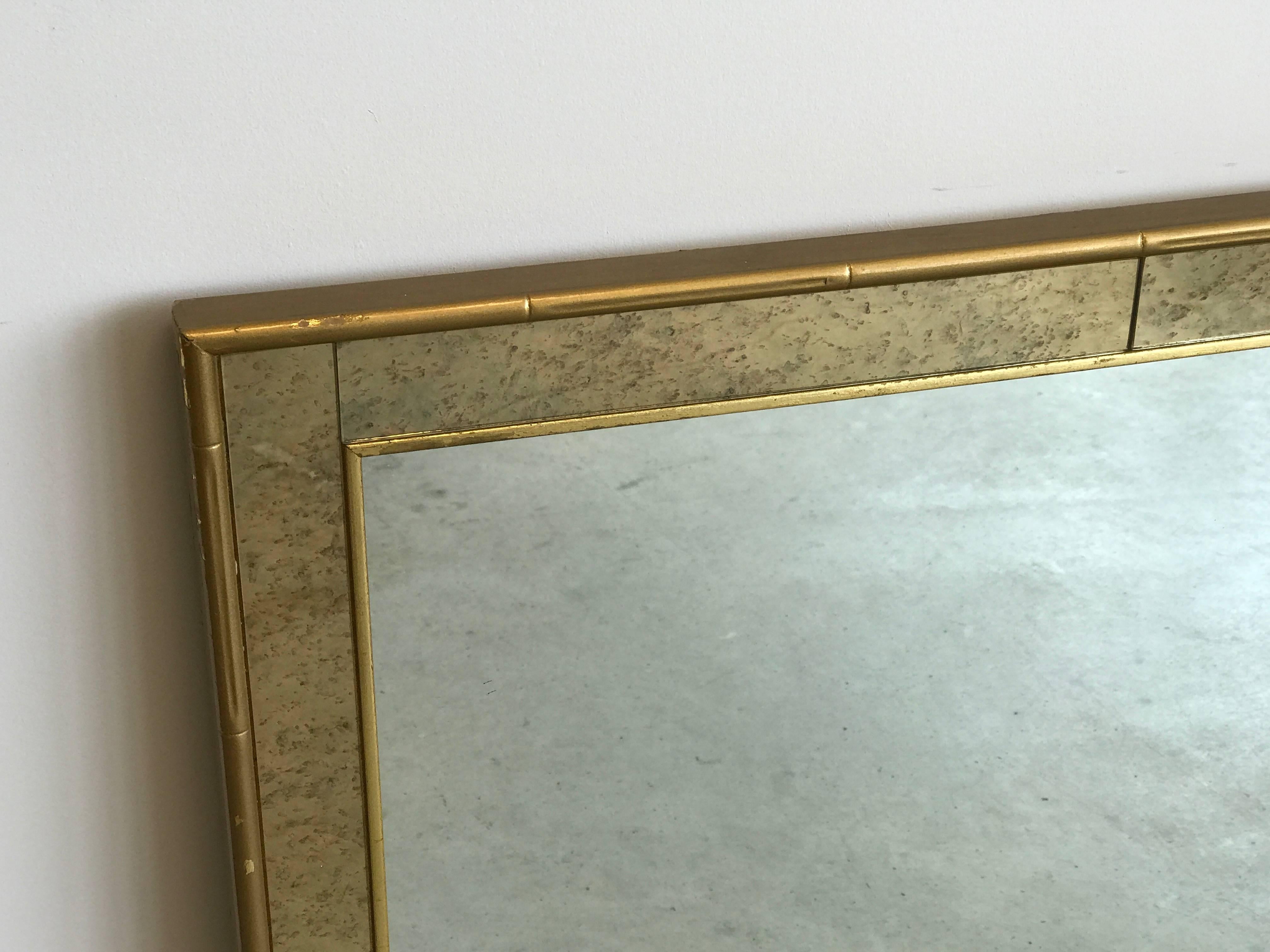 Chinoiserie 1960s Labarge Faux Bamboo Gilt Mirror with Mercury Glass Border