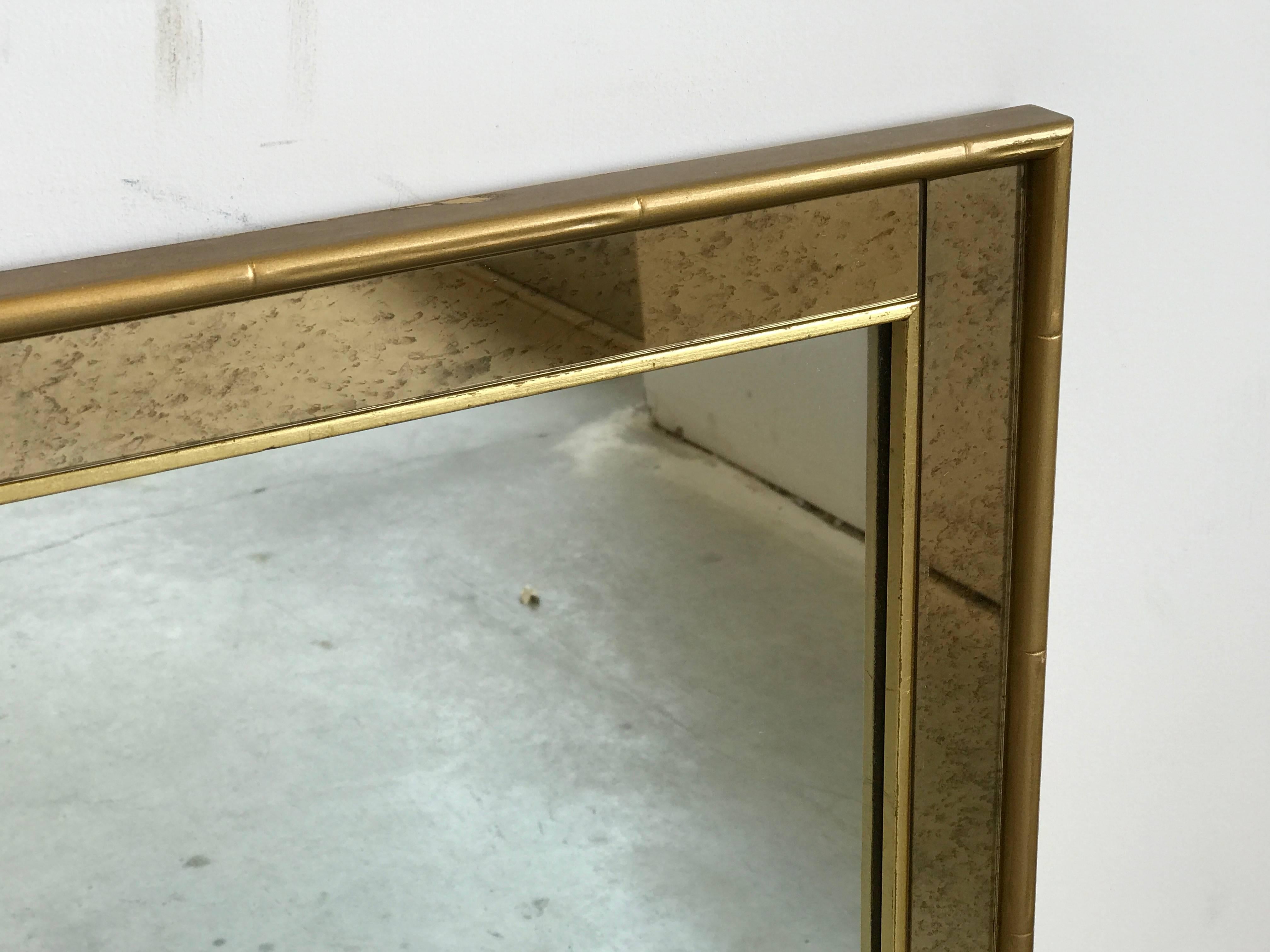 American 1960s Labarge Faux Bamboo Gilt Mirror with Mercury Glass Border