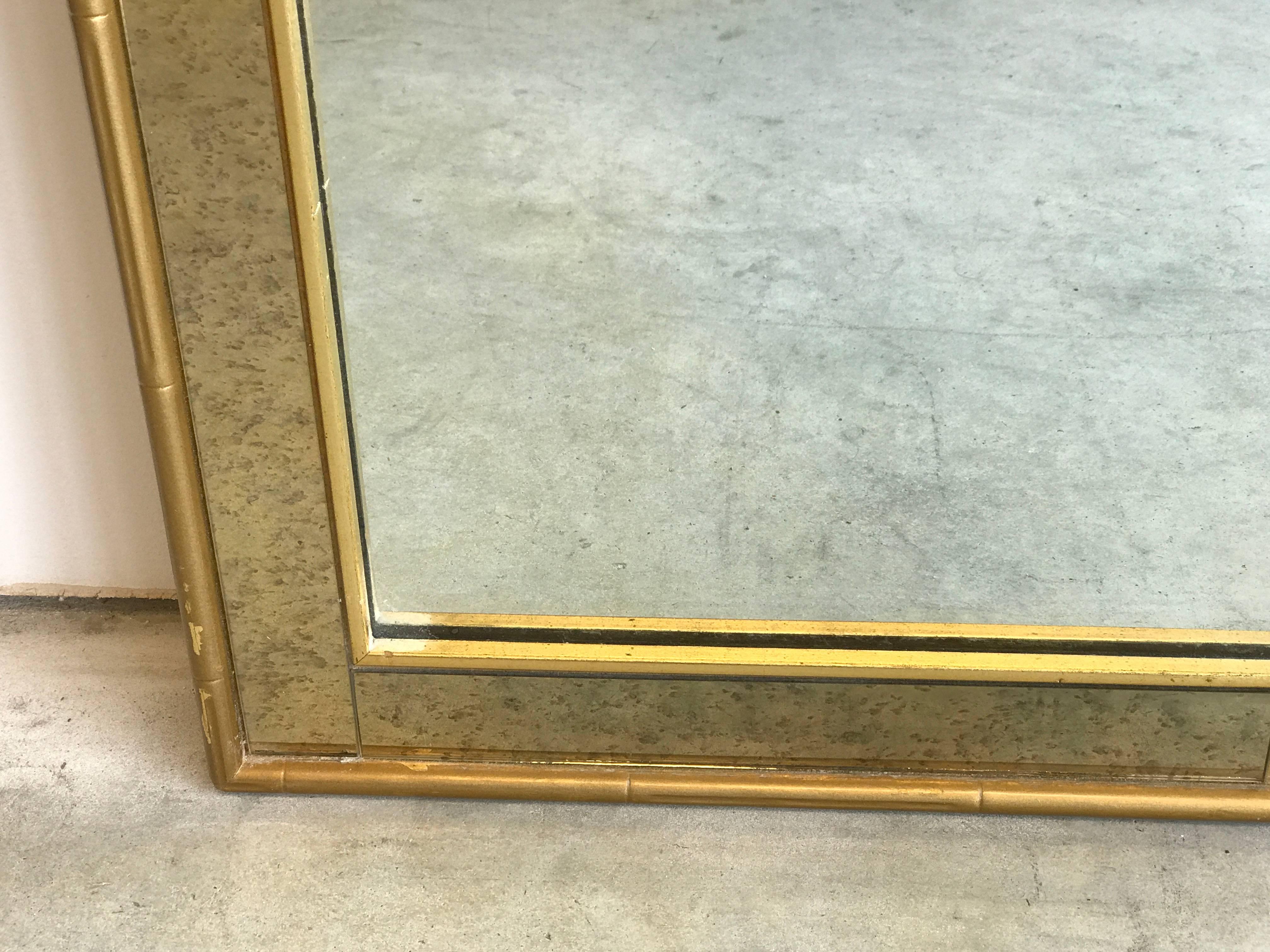 1960s Labarge Faux Bamboo Gilt Mirror with Mercury Glass Border In Excellent Condition In Richmond, VA