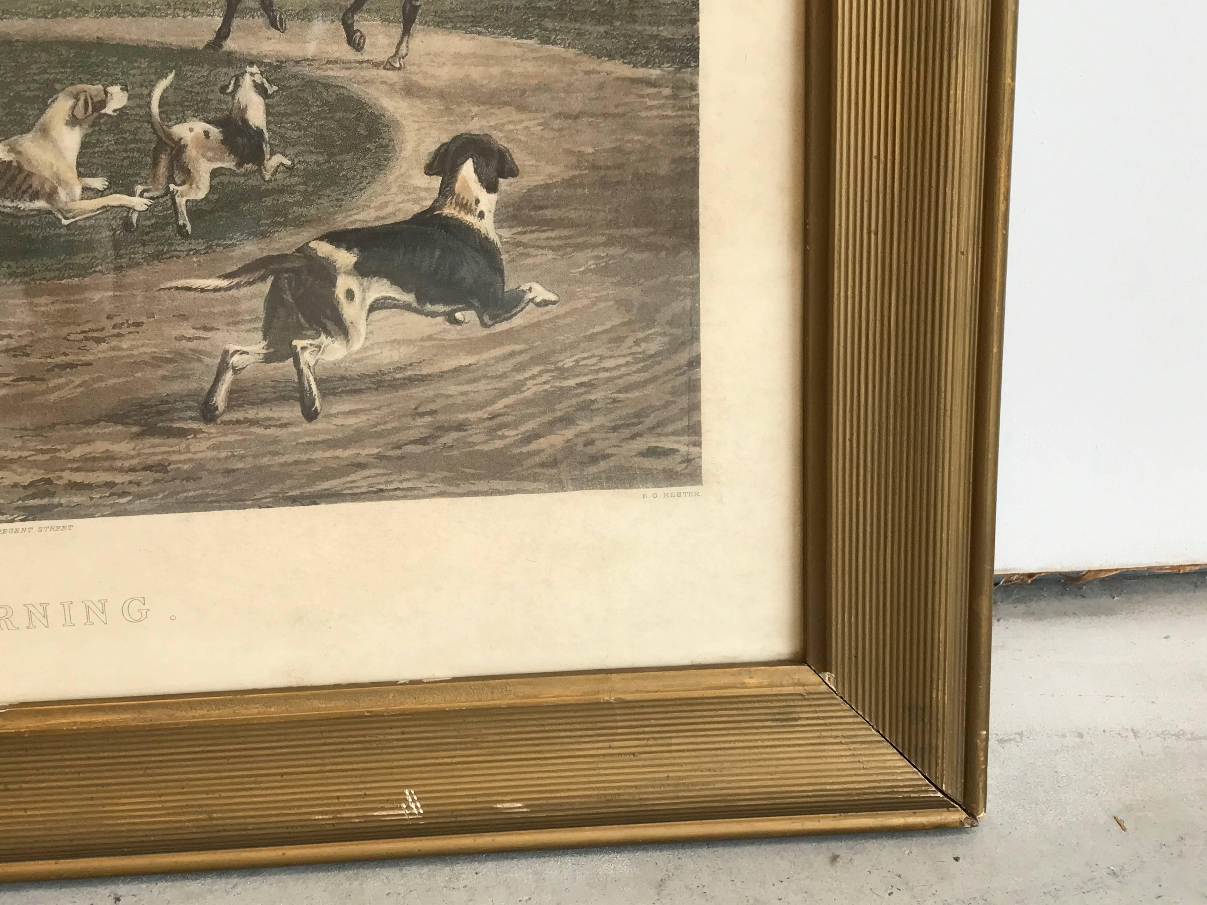 Wood 19th Century Equestrian Fox Hunt Engraving, Framed