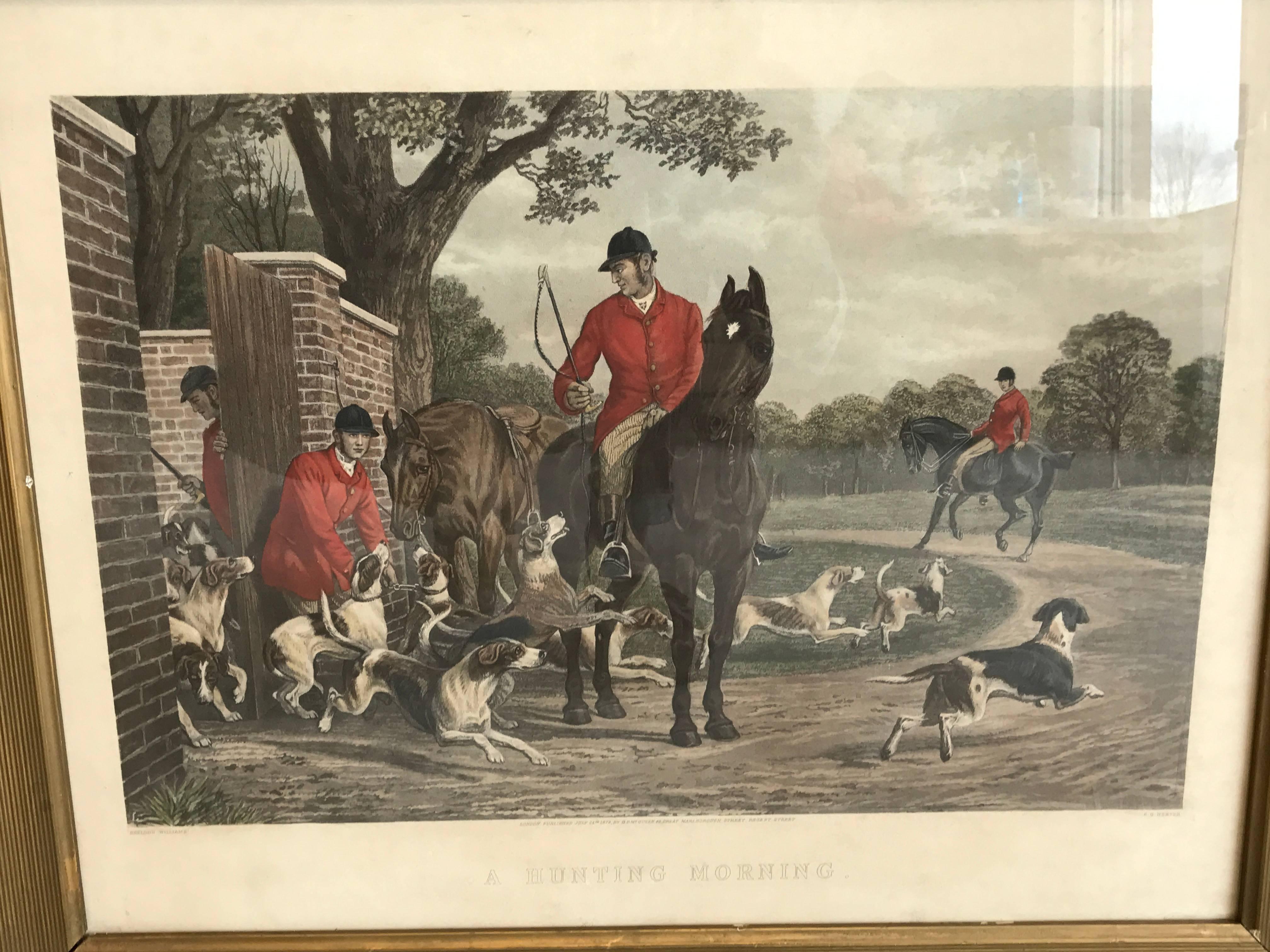 English 19th Century Equestrian Fox Hunt Engraving, Framed