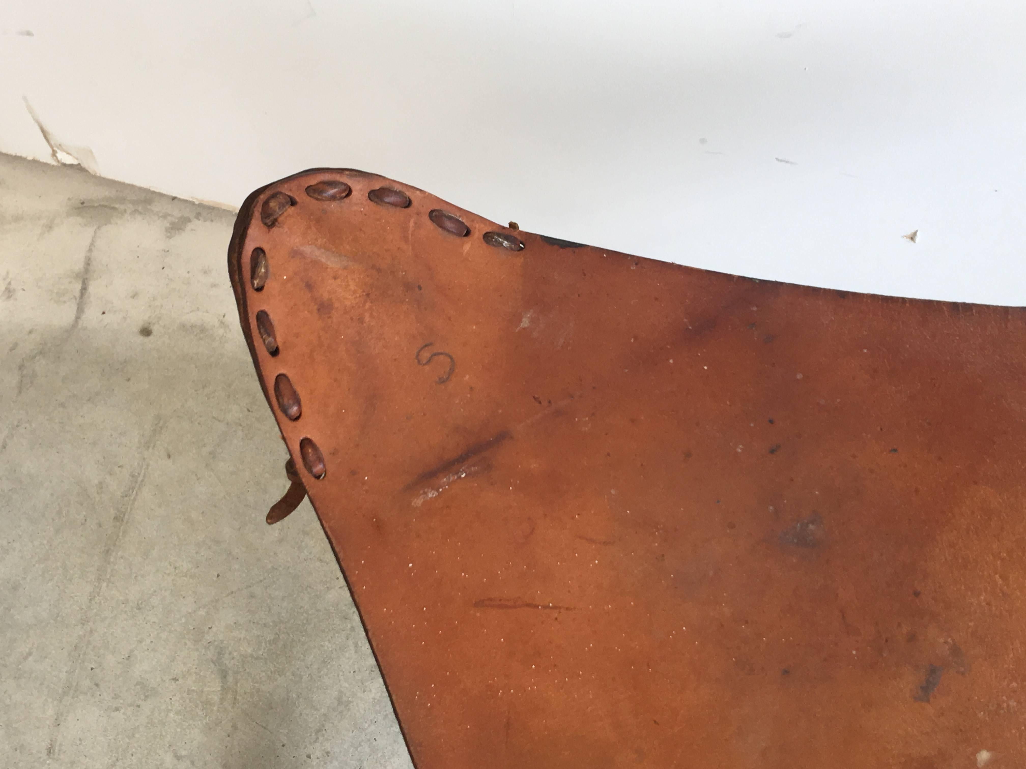 Rustic 1940s Leather Tripod Folding Hunting Stool